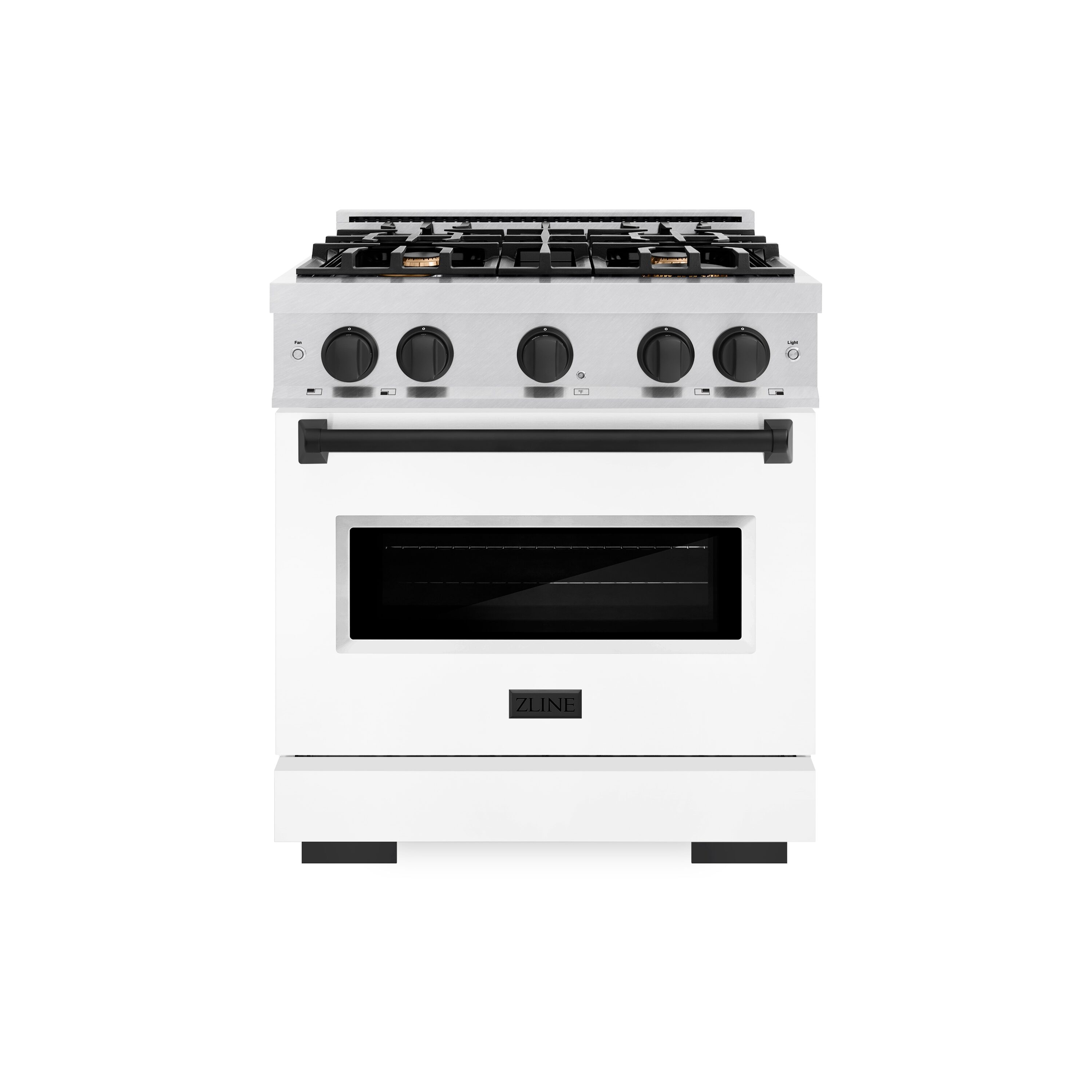 ZLINE KITCHEN & BATH CDRSZ-WM-30-MB Classic 30-in Standard 4 burners Convection Oven Freestanding Dual Fuel Range ( Satin Stainless Steel, White Matte Door, Matte Black Accents )