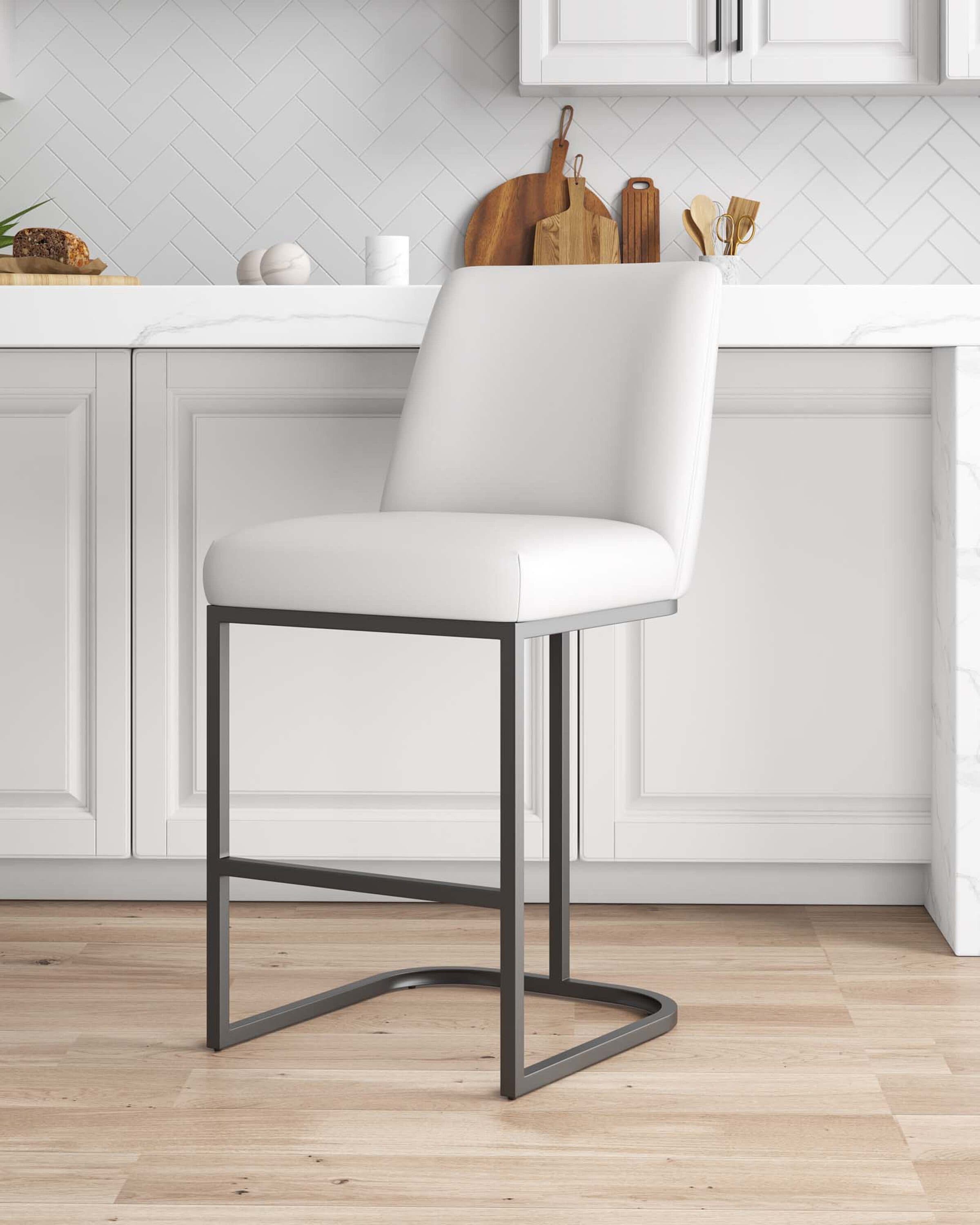 Manhattan Comfort CS017-WH White 26.37-in H Counter height (24-in to 27-in) Square Seat Upholstered Metal Back Bar Stool Back