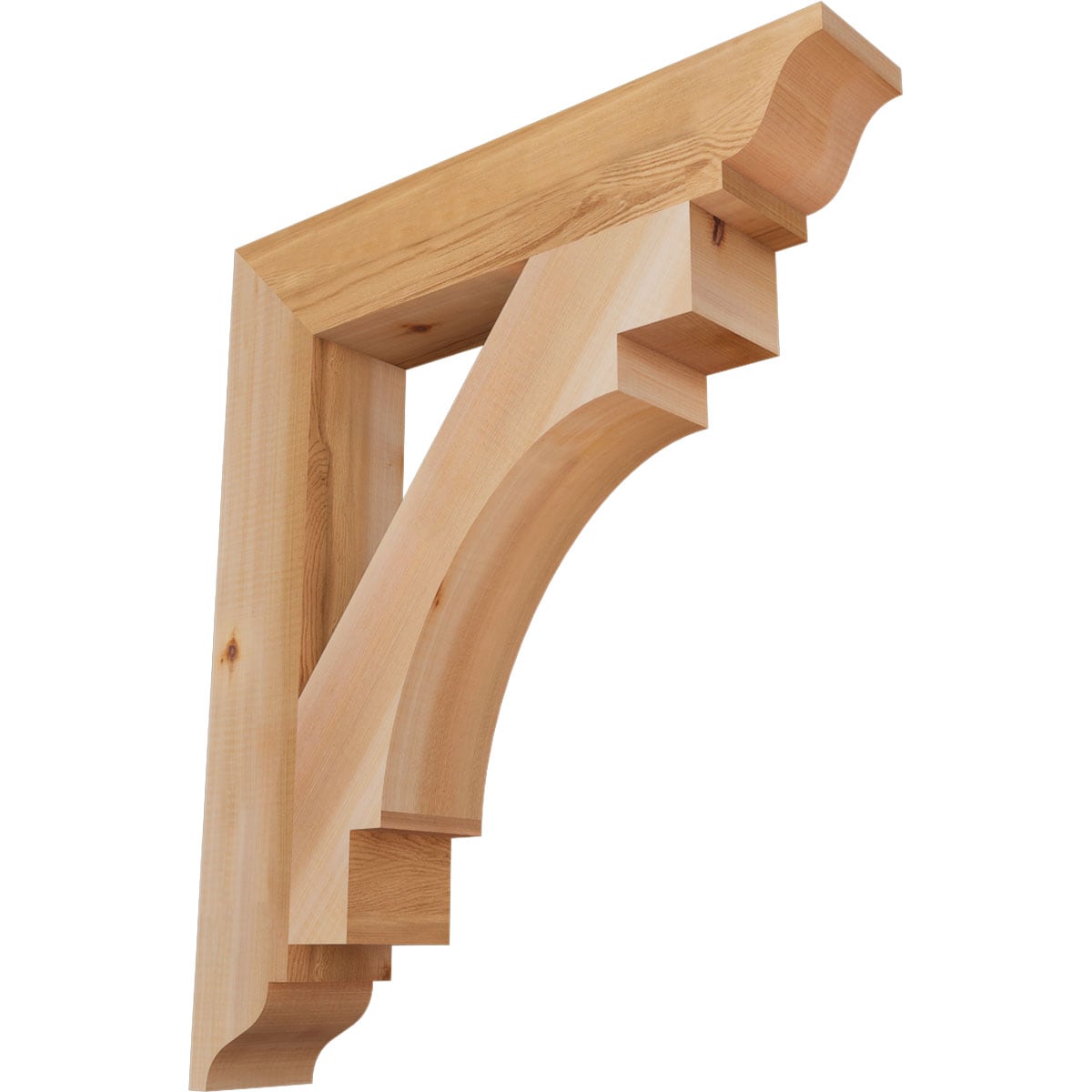 Ekena Millwork BKT04X22X26MRC01SWR Merced traditional smooth 3-1/2-in x 22-in x 26-in Western red cedar Brown Wood Standard bracket