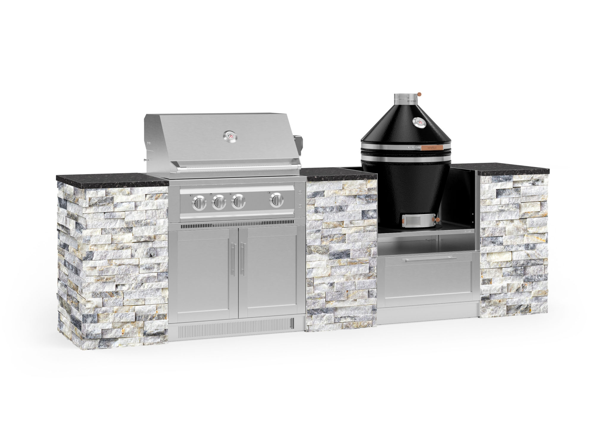 NewAge Products 68938 Signature Series Cabinets Platinum Grill 9 -Piece 118.16-in W x 25.5-in D x 57.5-in H Modular Outdoor Kitchen Set 4 Burners