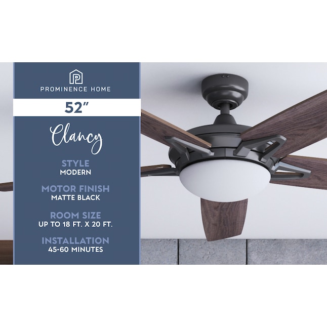 Prominence Home Clancy 52-in Matte Black Indoor Ceiling Fan with