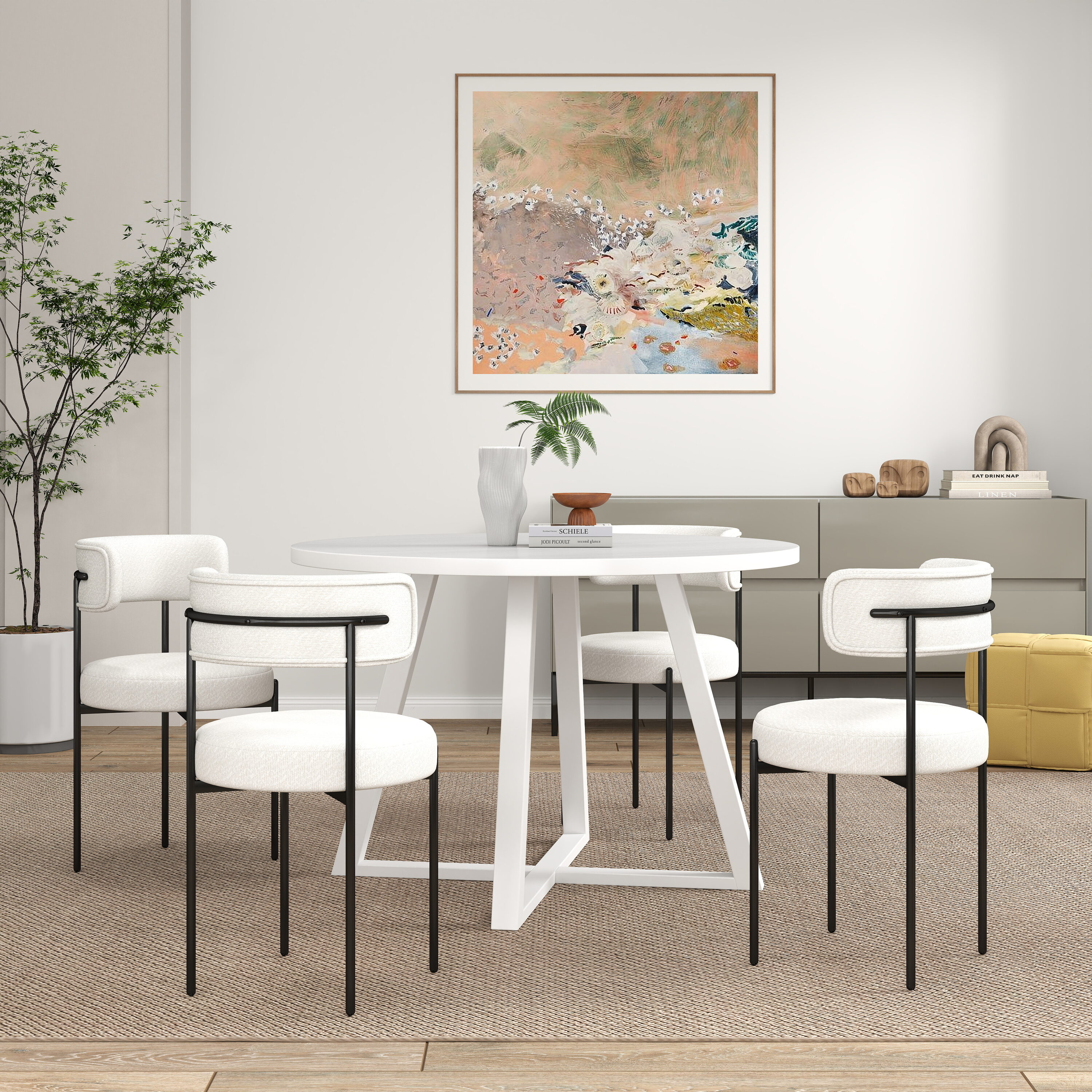 Roundhill Furniture - Durban White Casual Dining Room Set with Round Table ( Seats 4 )