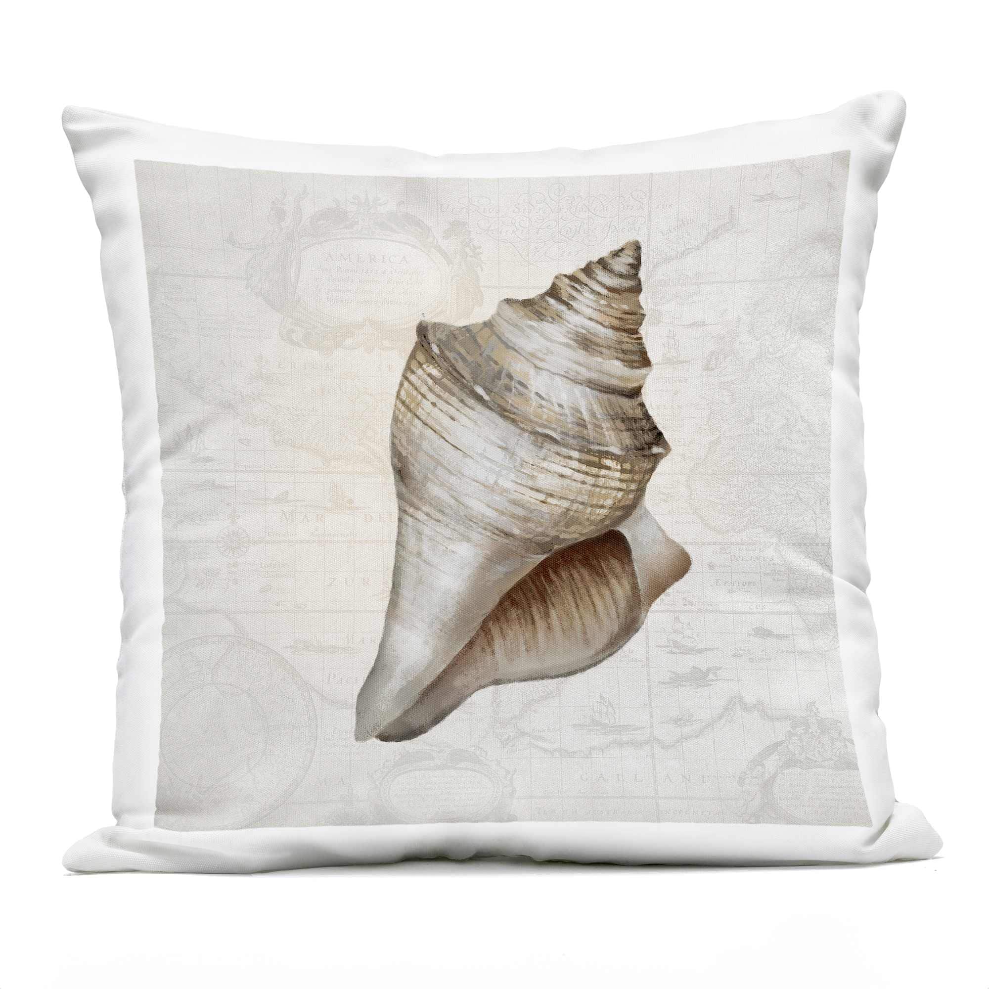 Stupell Industries PLP-228-OSQ-18X18 Conch Shell over Vintage Map Outdoor Printed Pillow design by Conrad Knutsen