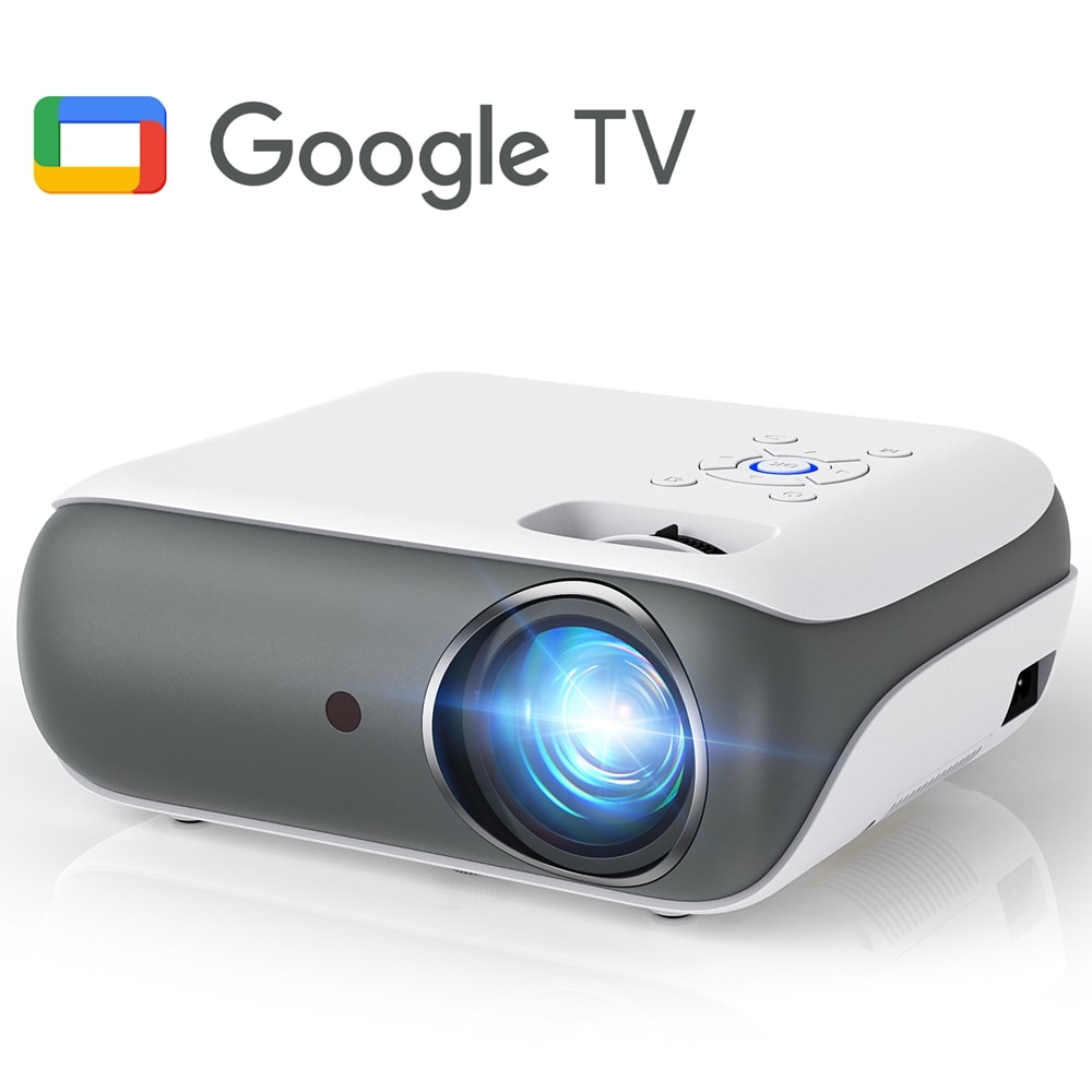 HAPPRUN Official Licensed Google TV Smart Projector with WiFi n Bluetooth Dolby Sound Auto Focus Built-in Streaming Apps 400 ANSI Movie Projector for Indoor n Outdoor
