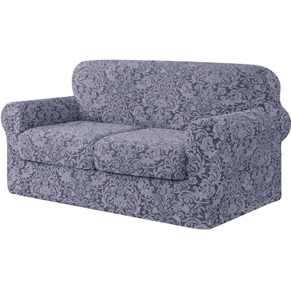 Subrtex SBTDTHDLSFG02 Damask Grayish Blue Jacquard Loveseat Slipcover 70-in W x 41-in H x 42-in D