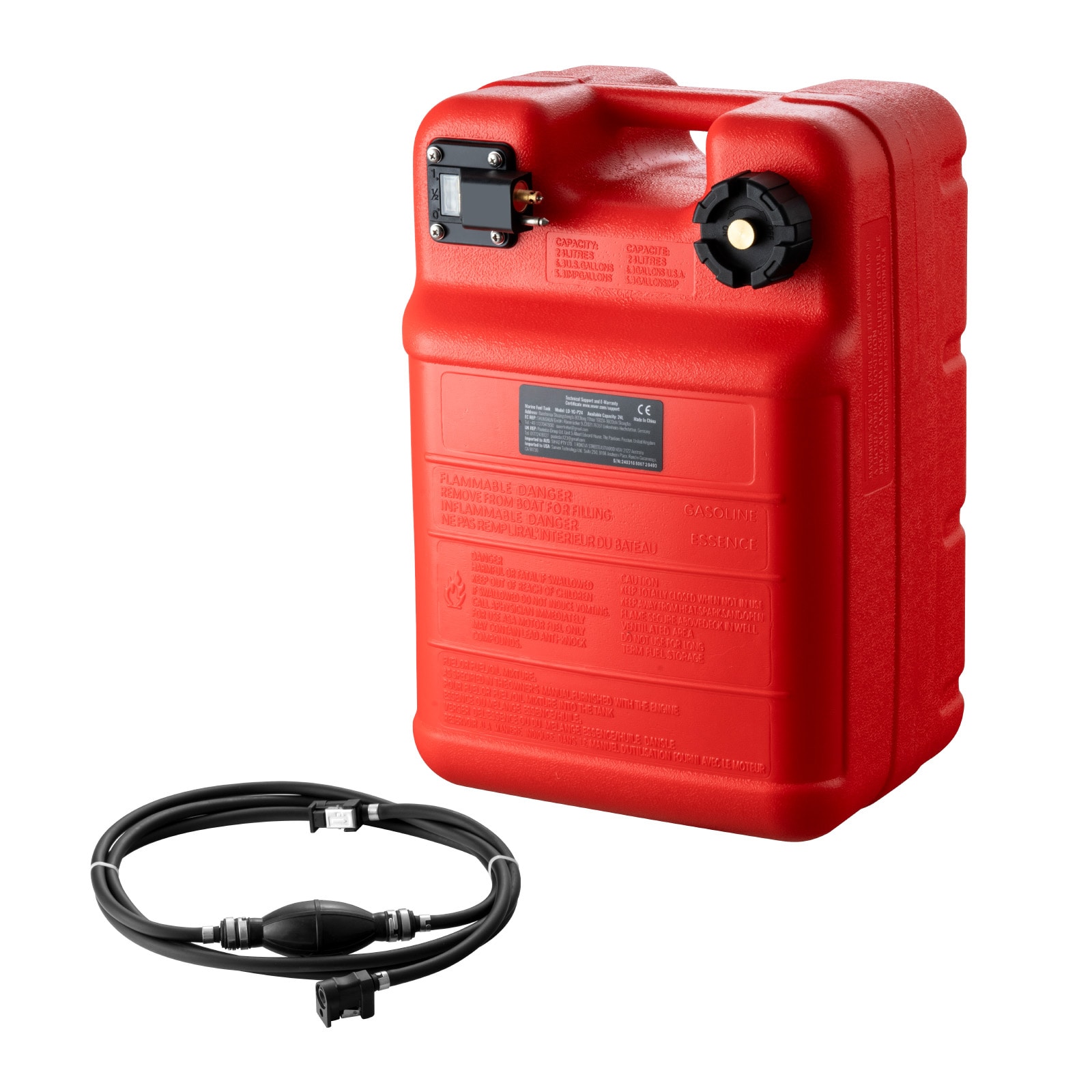 VEVOR Marine Tank 6.34-Gallon/24-L Marine Portable Tank Outboard Marine Boat Transfer Tank with 9.8ft Hose Gauge for Outboard Engine Boats Yacht Fishing Boat Deck Boat Red #SCCYCYXLS6GA04261V0