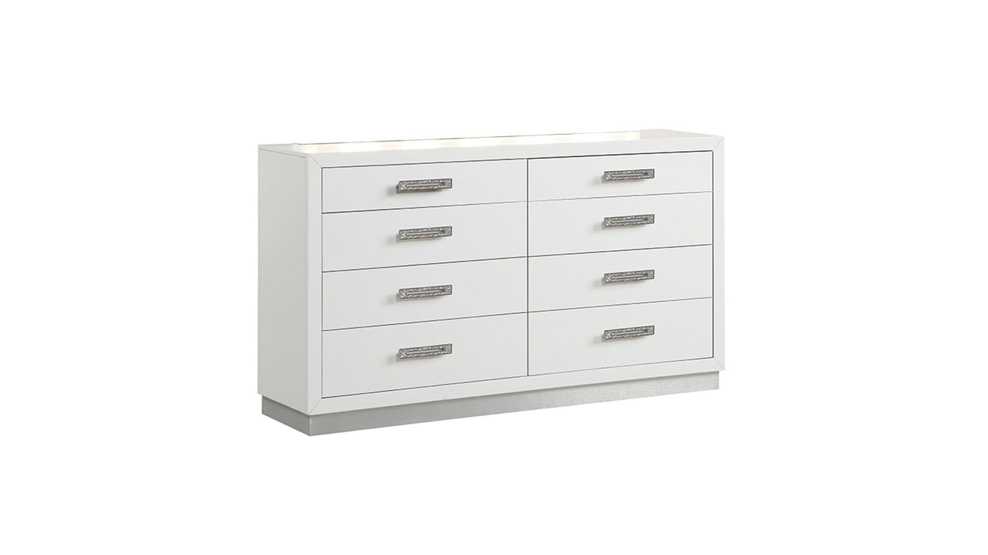 Milky White 8-Drawer Dresser with Mirror and Crystal Handles