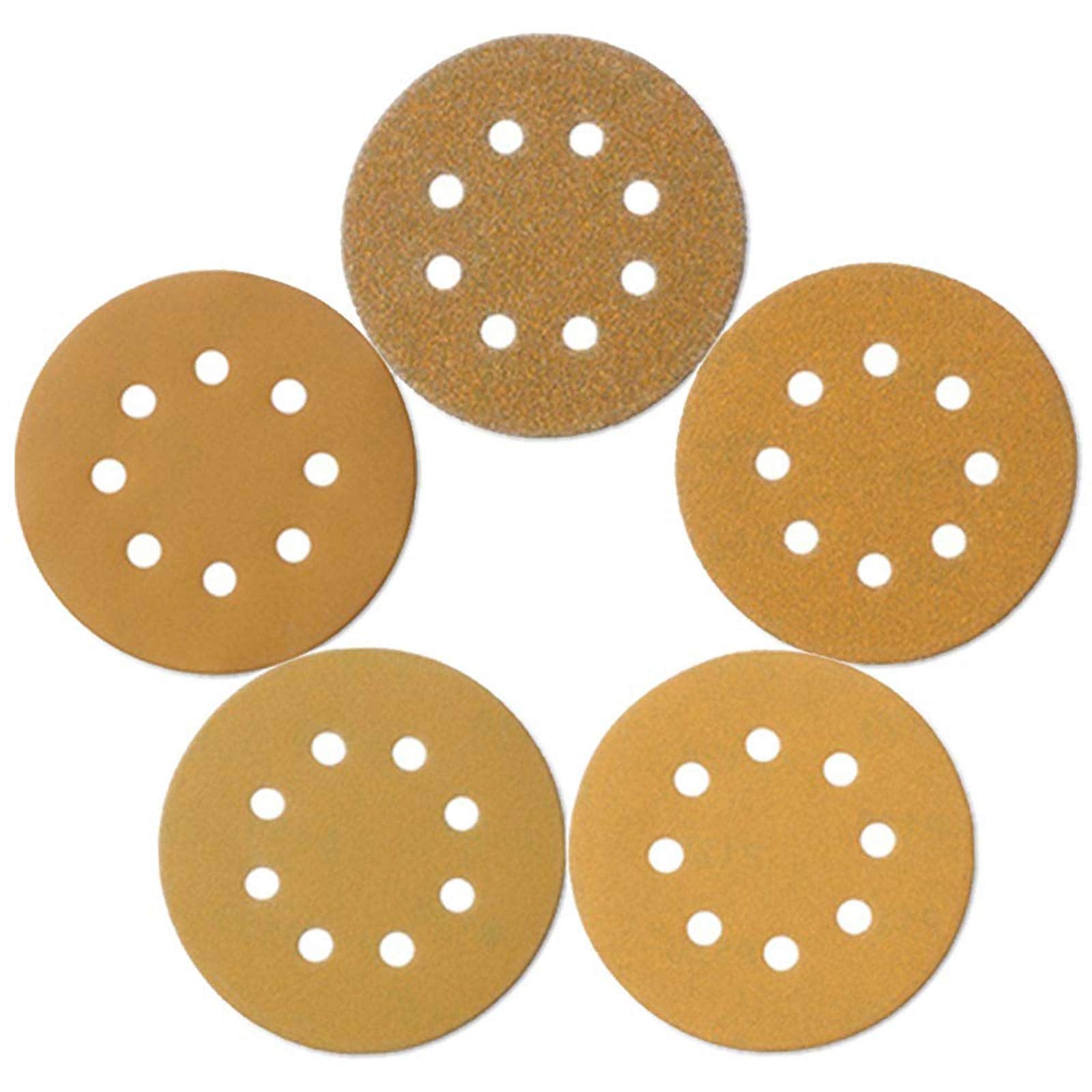 Afoxsos  5-Inch 8-Hole Hook and Loop Sanding Discs Orbital Sander Sandpaper Discs 100 Pieces Round Sandpaper Set with 60 80 120 150 and 220 Grits