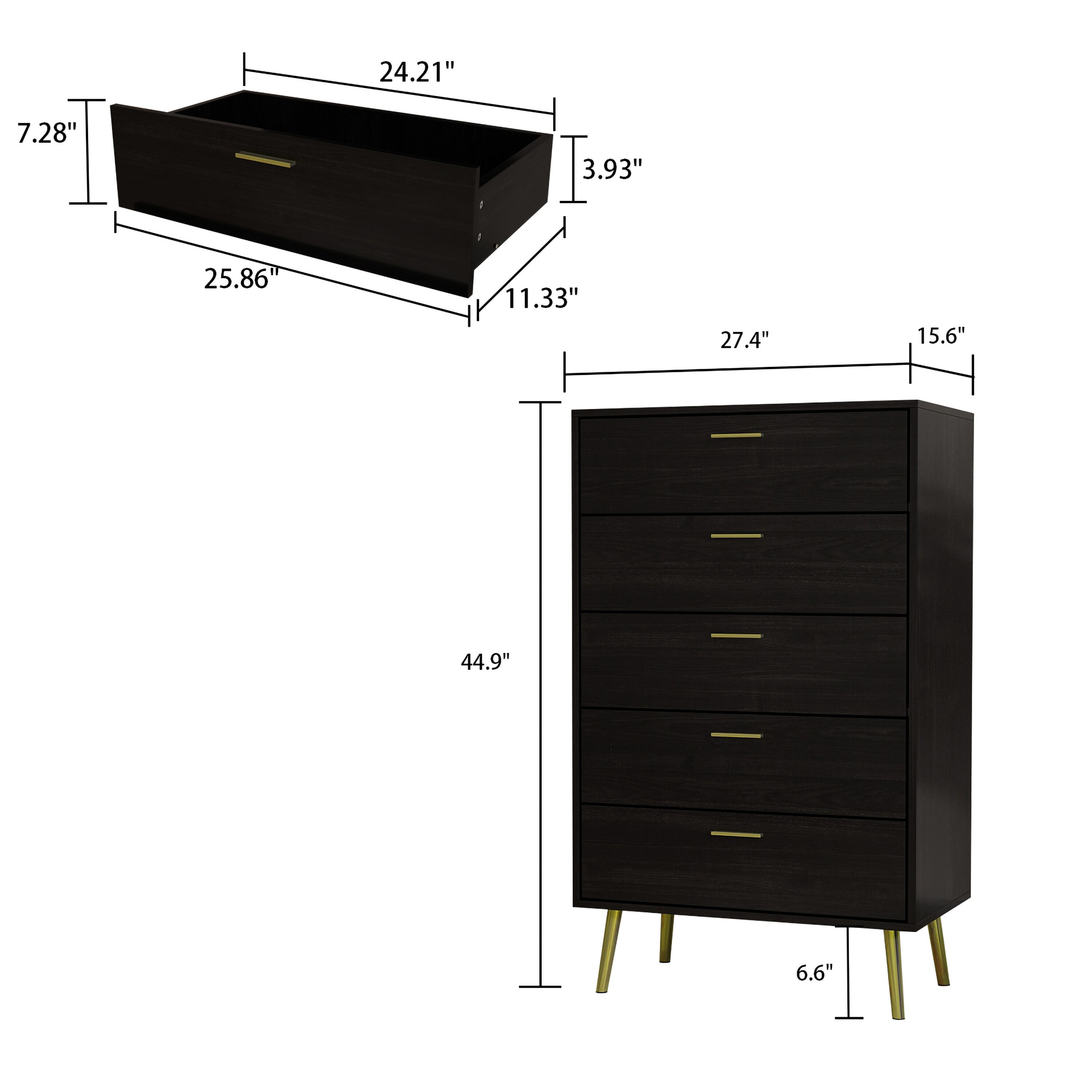 FUFU&GAGA 5-drawer dresser Black 5-Drawer Standard Dresser in the ...