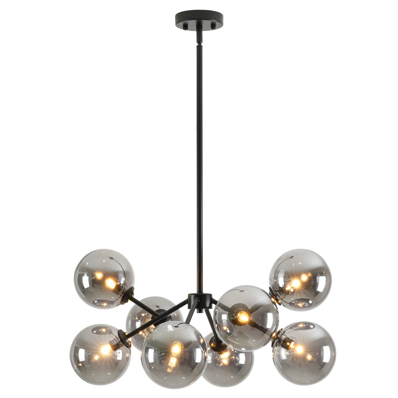Rennnsan Xavier 8 -Light Matte Black Tinted glass Metal Chandelier