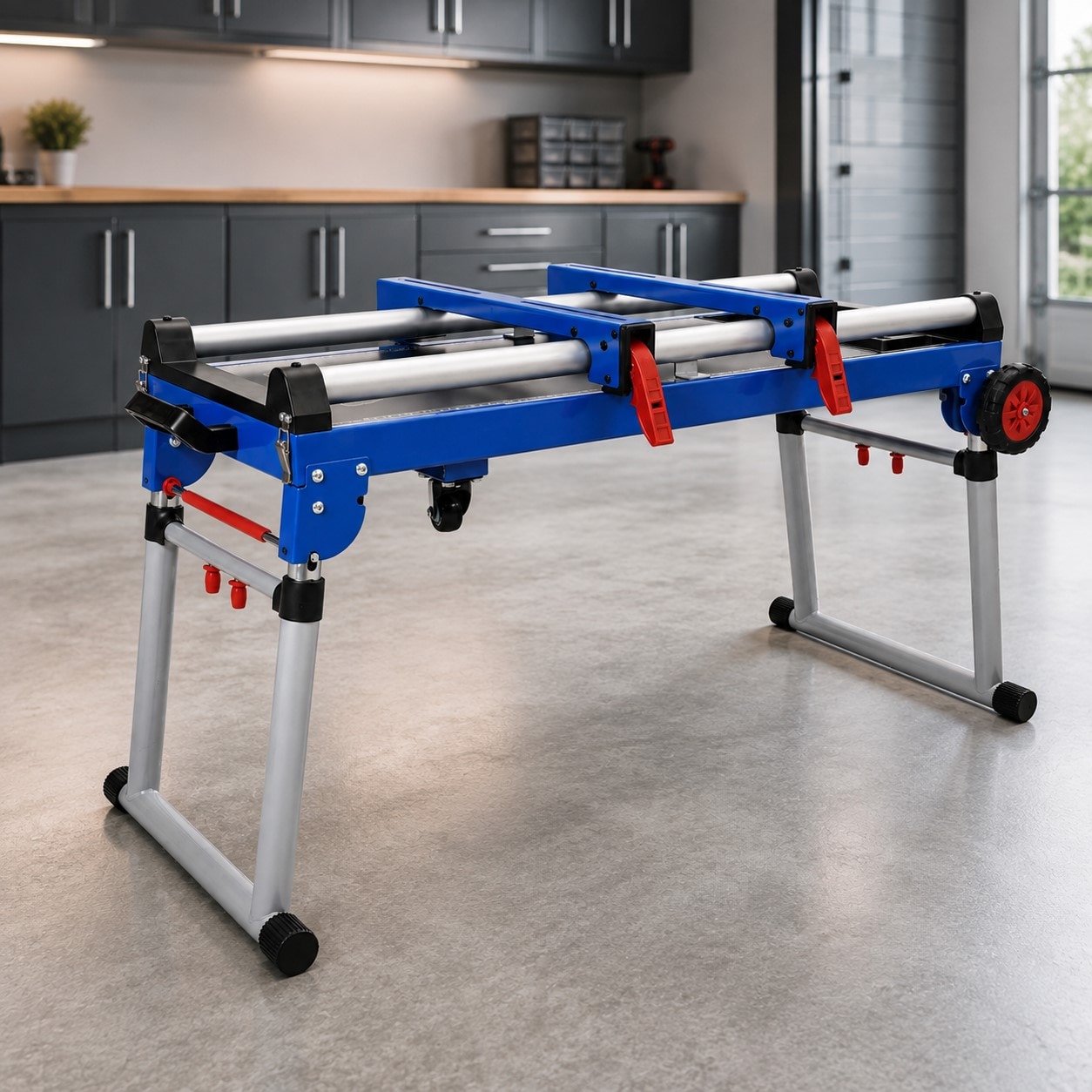 HBUDS 5 in 1 Portable Miter Saw Stand Folding Workbench Height Adjustable with Wheels for Woodworking Repair