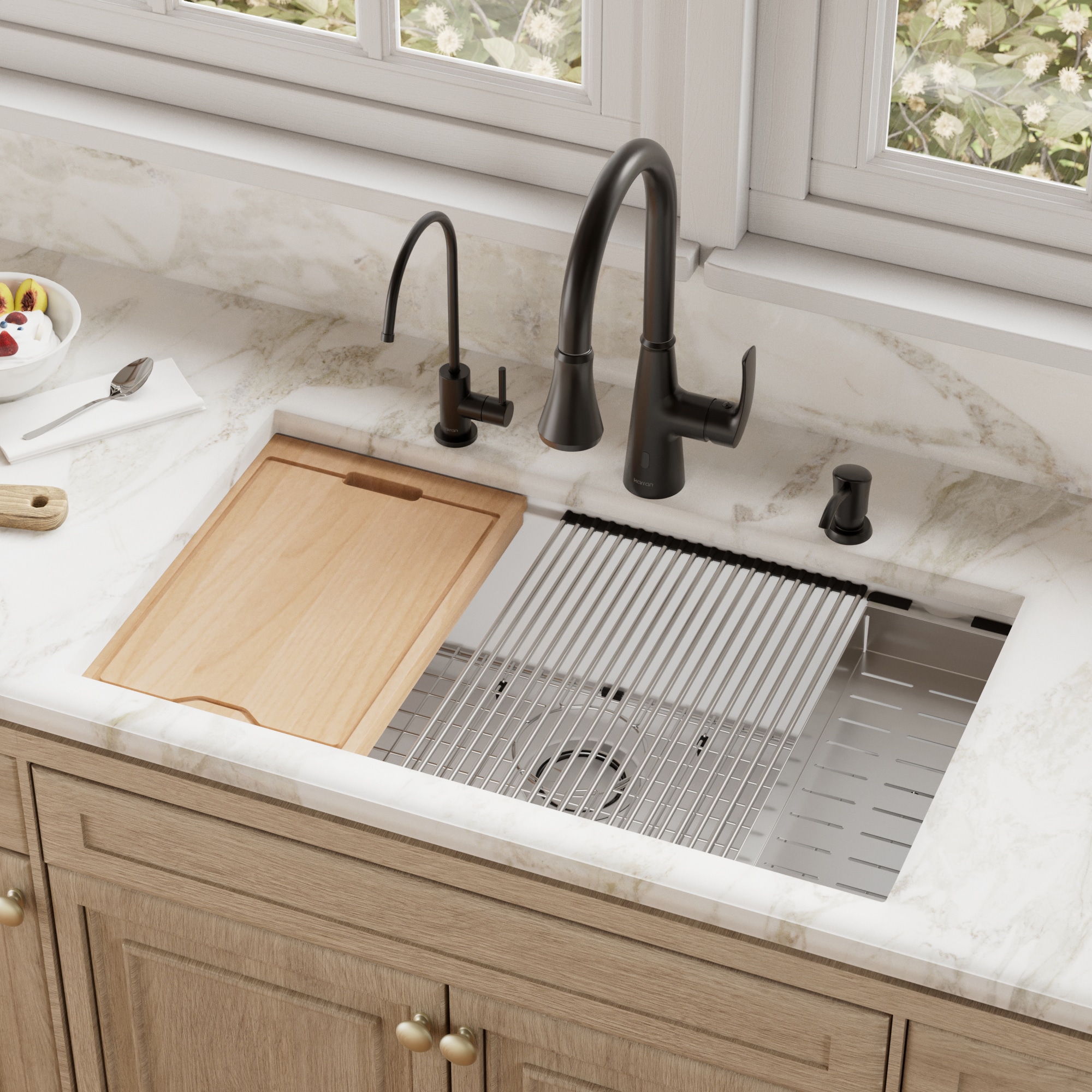 Karran Undermount 32.5-in x 19.25-in Quartz Single bowl Workstation Kitchen Sink