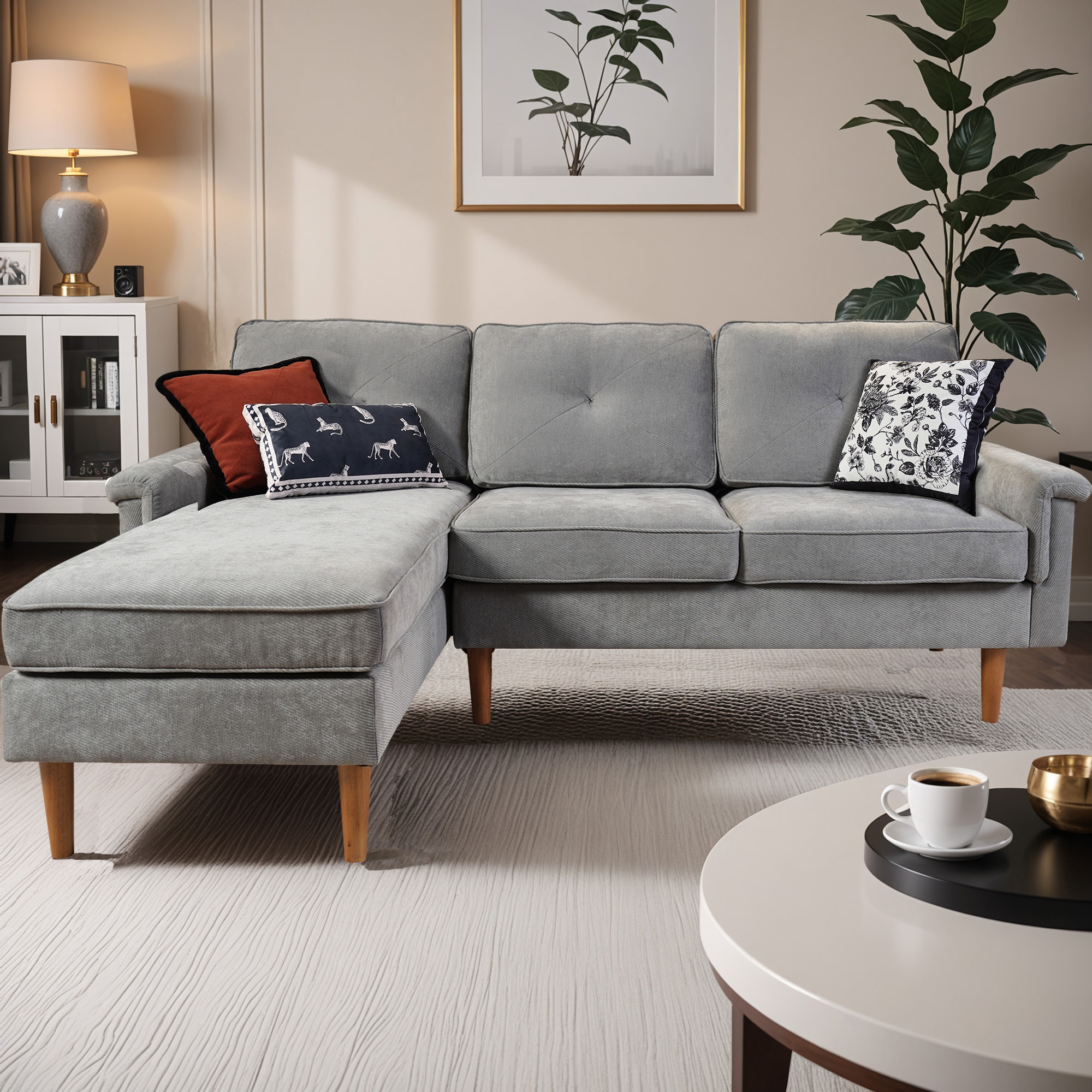 weaxty HMBNOPL900 84.61-in Modern Light Gray Corduroy Sofa