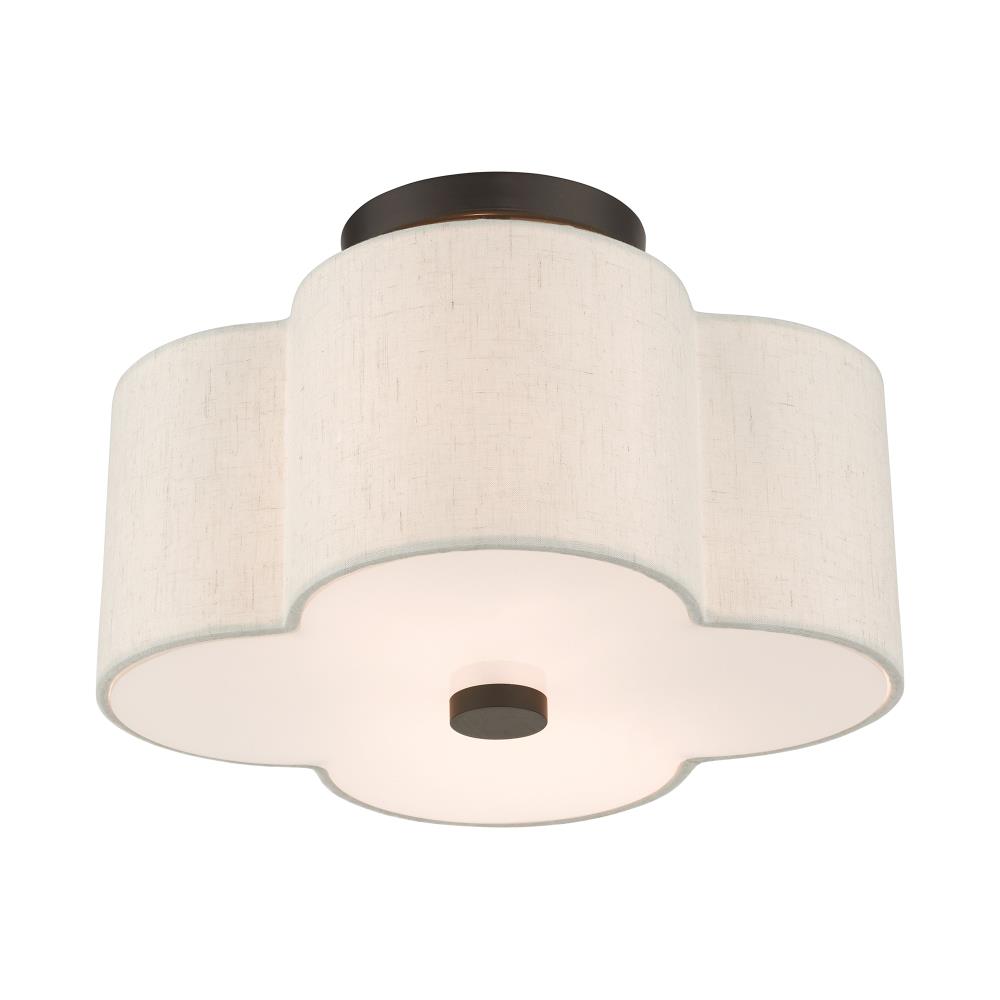 English Bronze Quatrefoil Semi-Flush Mount Ceiling Light