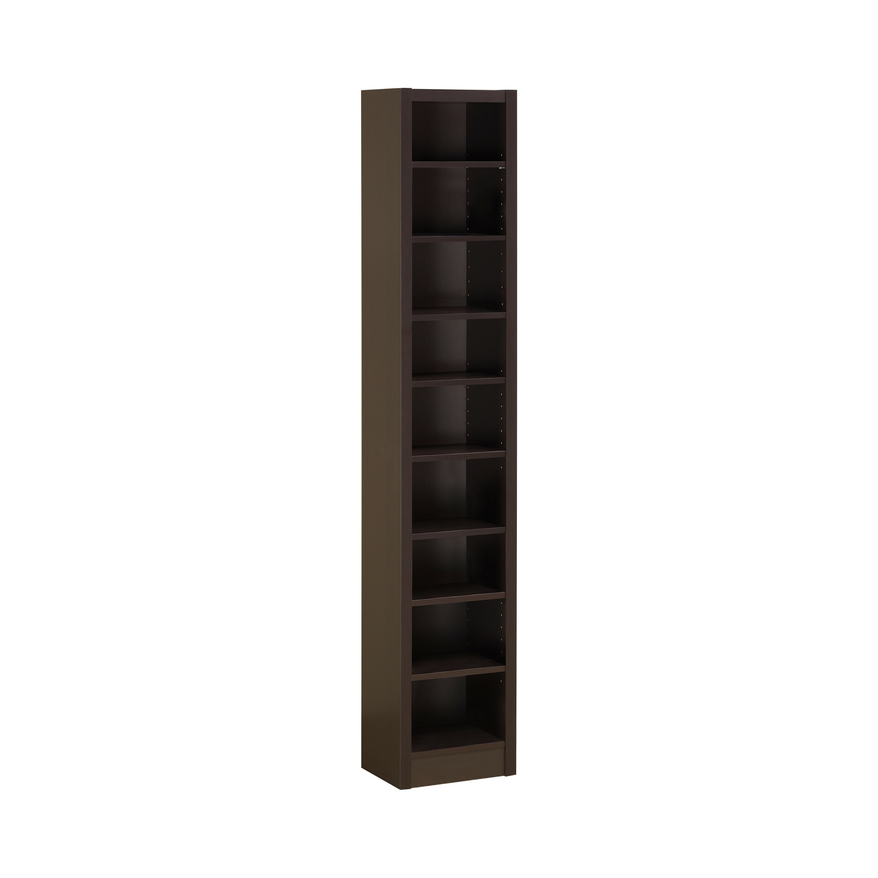 Tall Dark Brown Wood Corner Bookcase with 9 Shelves