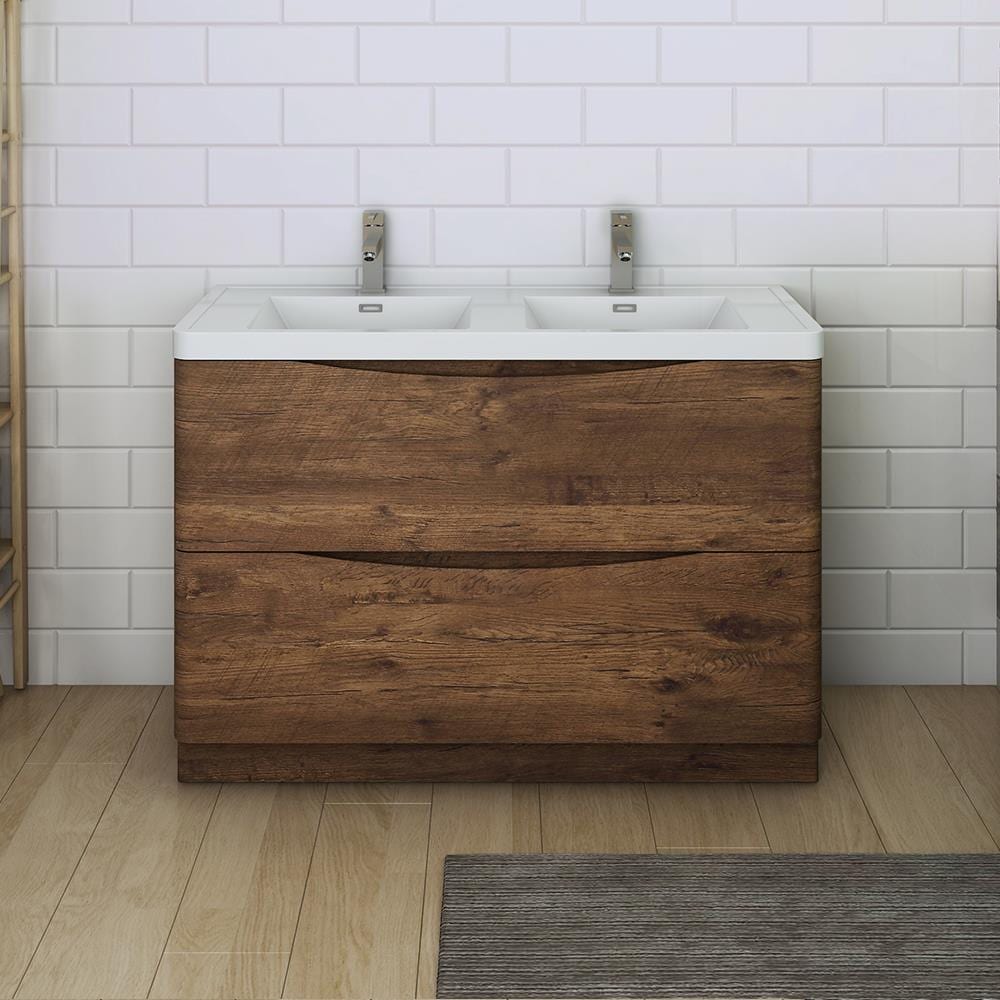 Fresca FCB9148RW-D-I Tuscany 48-in Rosewood Double sink Bathroom Vanity with White Acrylic Top