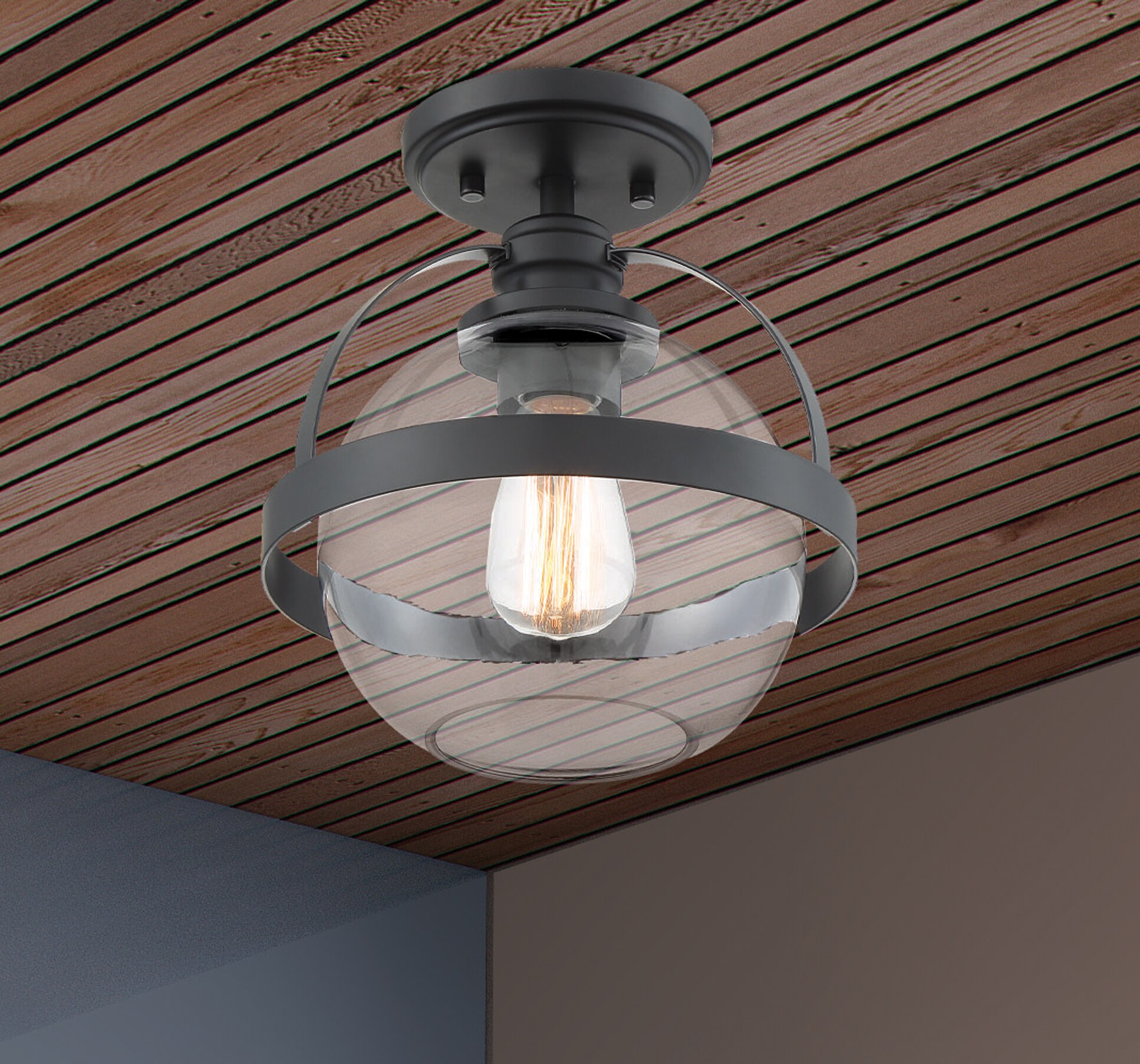 Matte Black Glass Semi-Flush Mount Ceiling Light