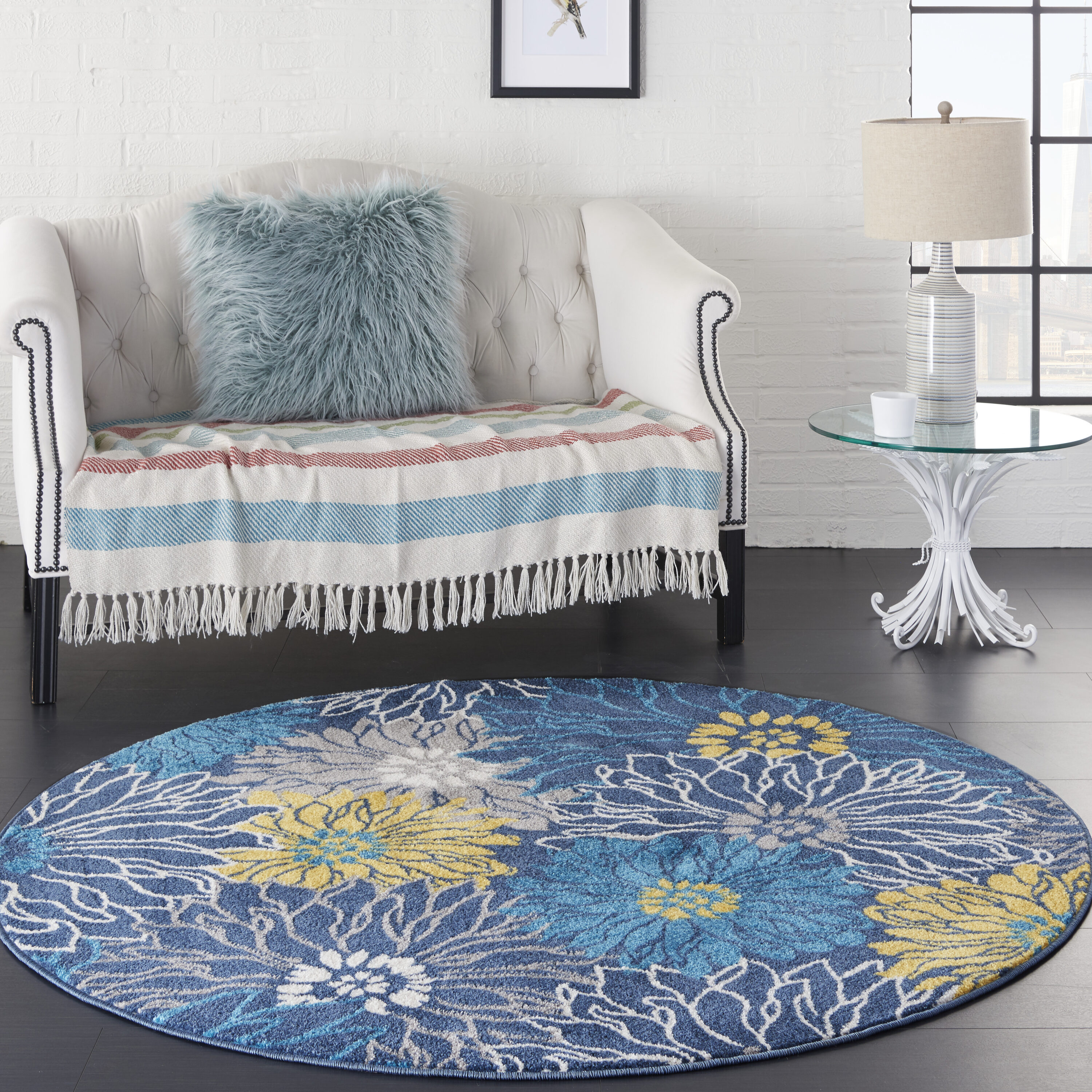 Nourison 99446720306 Passion 4 x 4 (ft) Loomed Polypropylene Blue Round Indoor Abstract Area rug