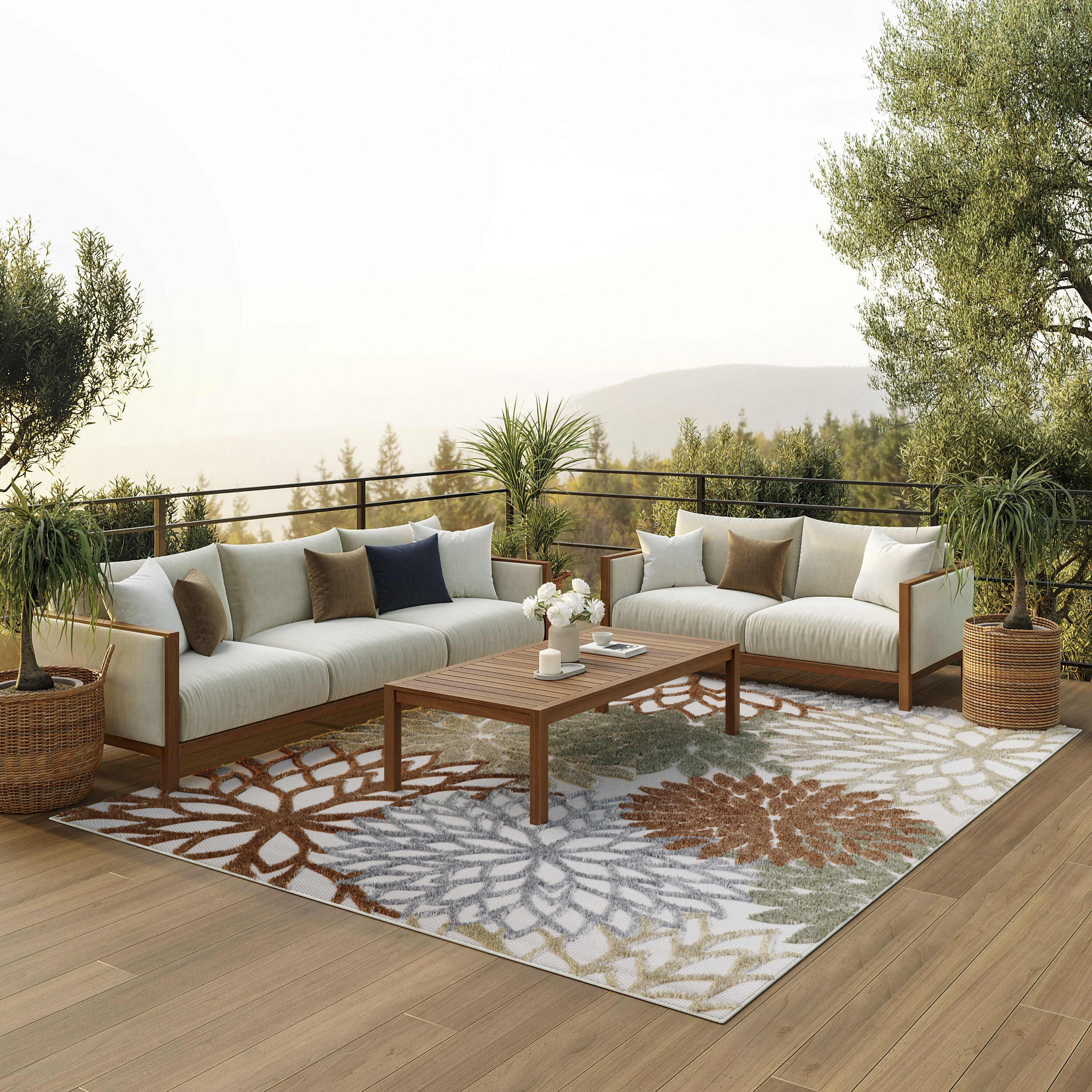 Nourison Home 099446921246 8 x 11 (ft) Loomed Polypropylene Ivory Multicolor Rectangular Indoor/Outdoor Floral/Botanical Tropical Area rug