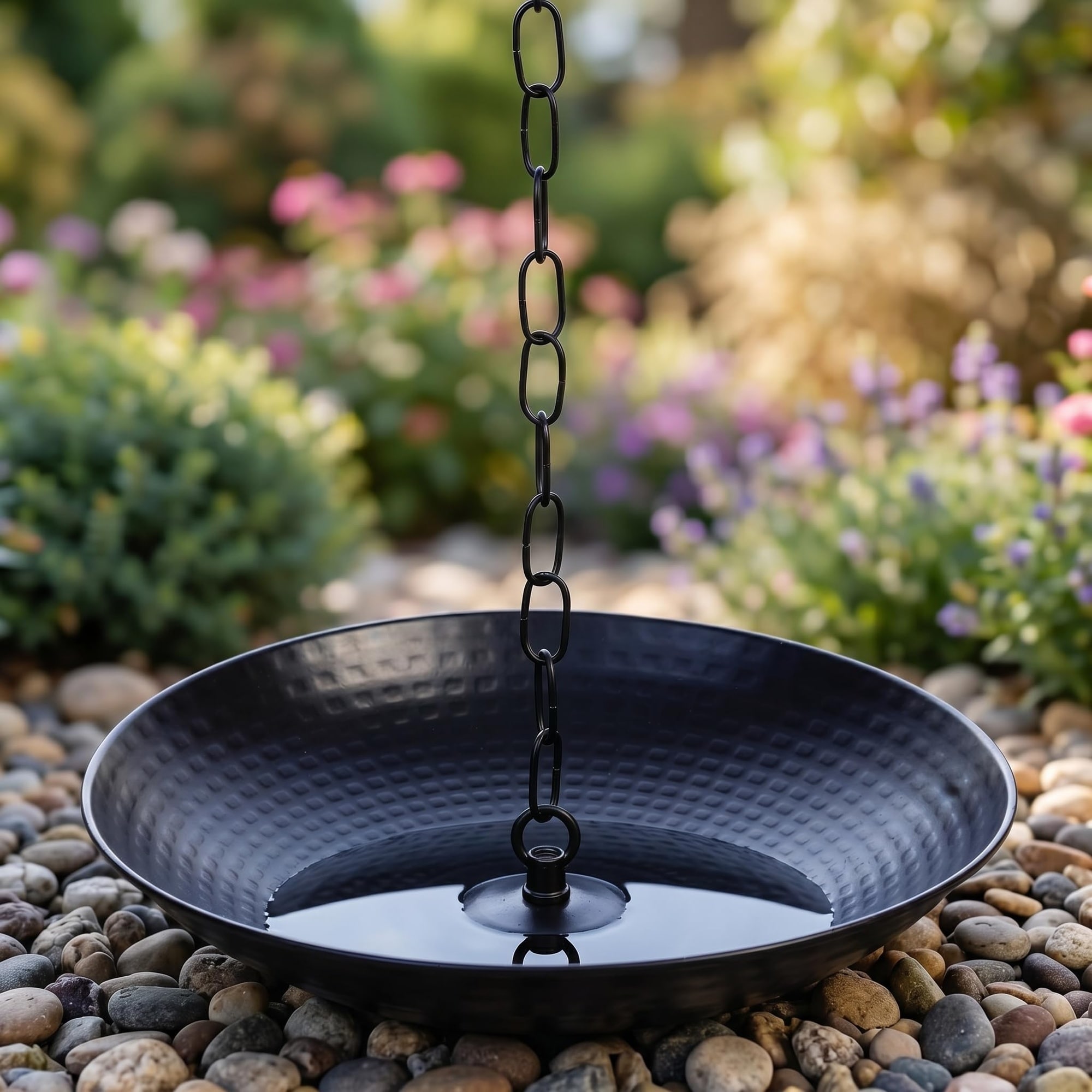 Afoxsos  Rain Chain Anchoring Basin Metal Bowl for Downspout Gutters Decorative Water Feature Display Matte Black Hand Hammered Surface 10 66