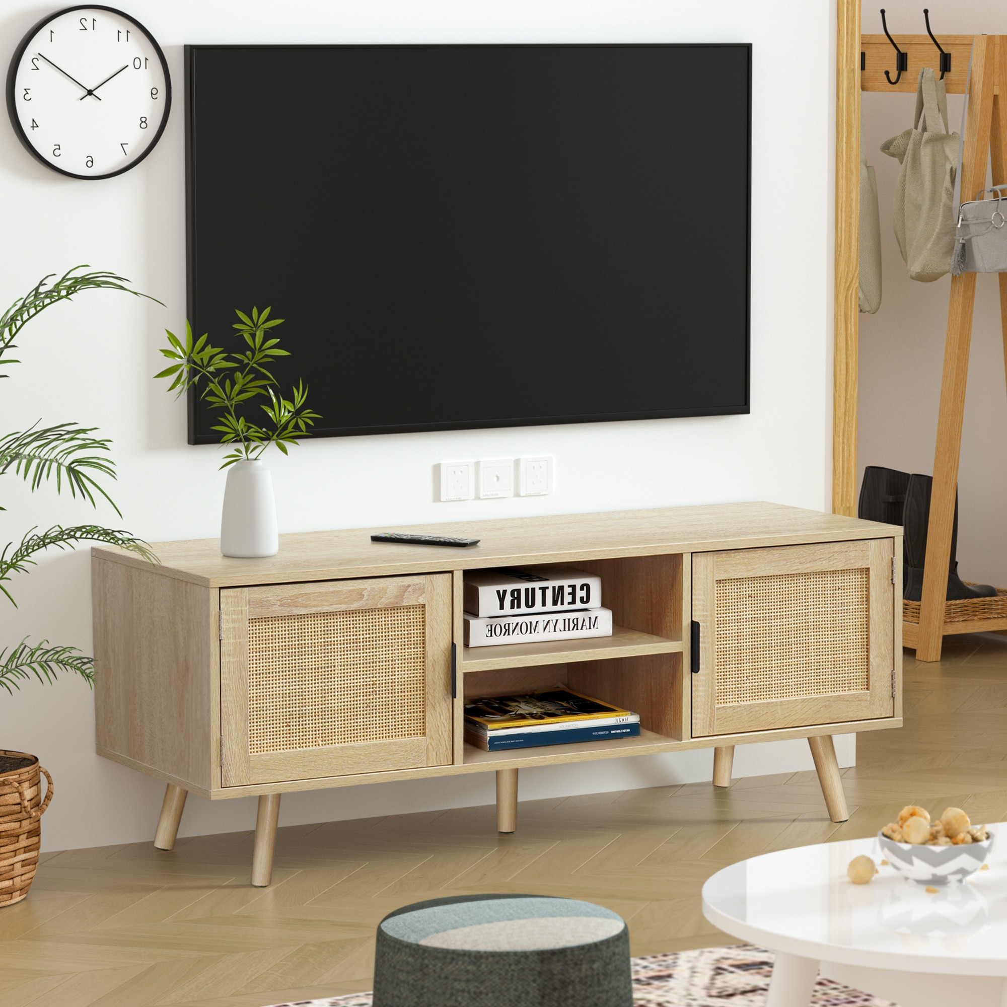 Delarpo H0015 H0015 Modern/Contemporary Natural Entertainment Center TV stand ( Accommodates TVs up to 65-in )