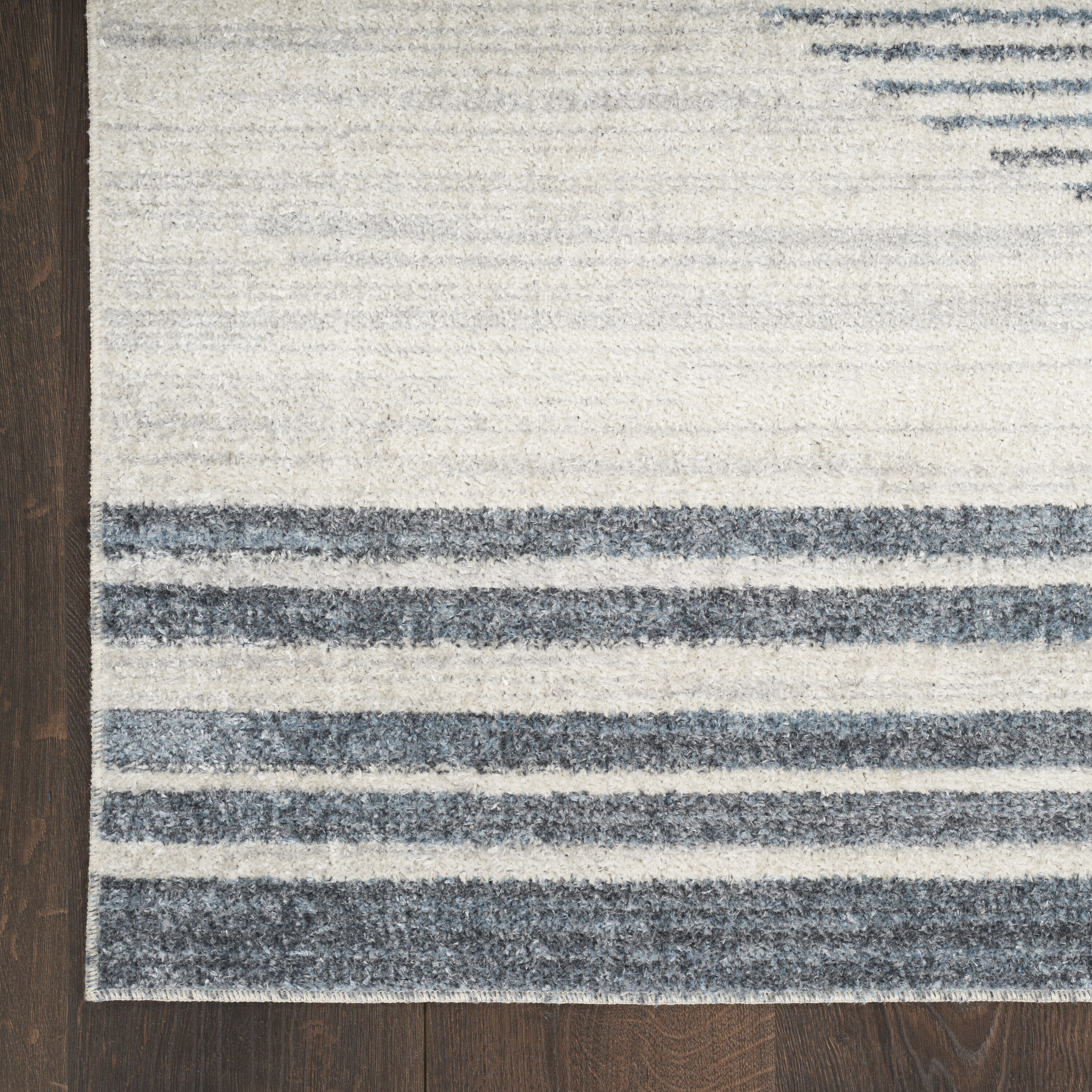 Scandinavian Charm Ivory & Blue Stripe Synthetic Rug, 2'2" x 4'