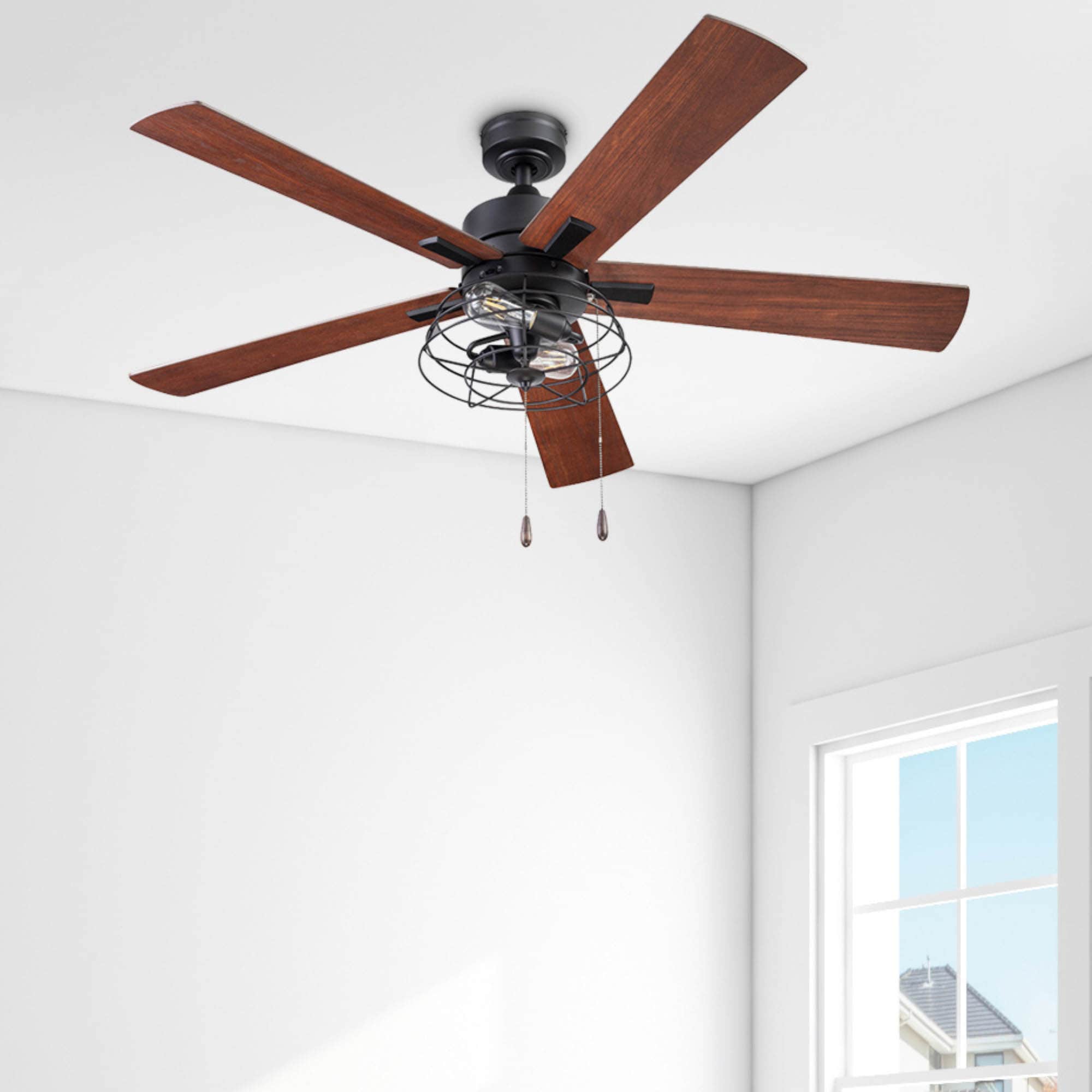 Marshall 52" Matte Black Industrial Ceiling Fan with Gray Oak Blades