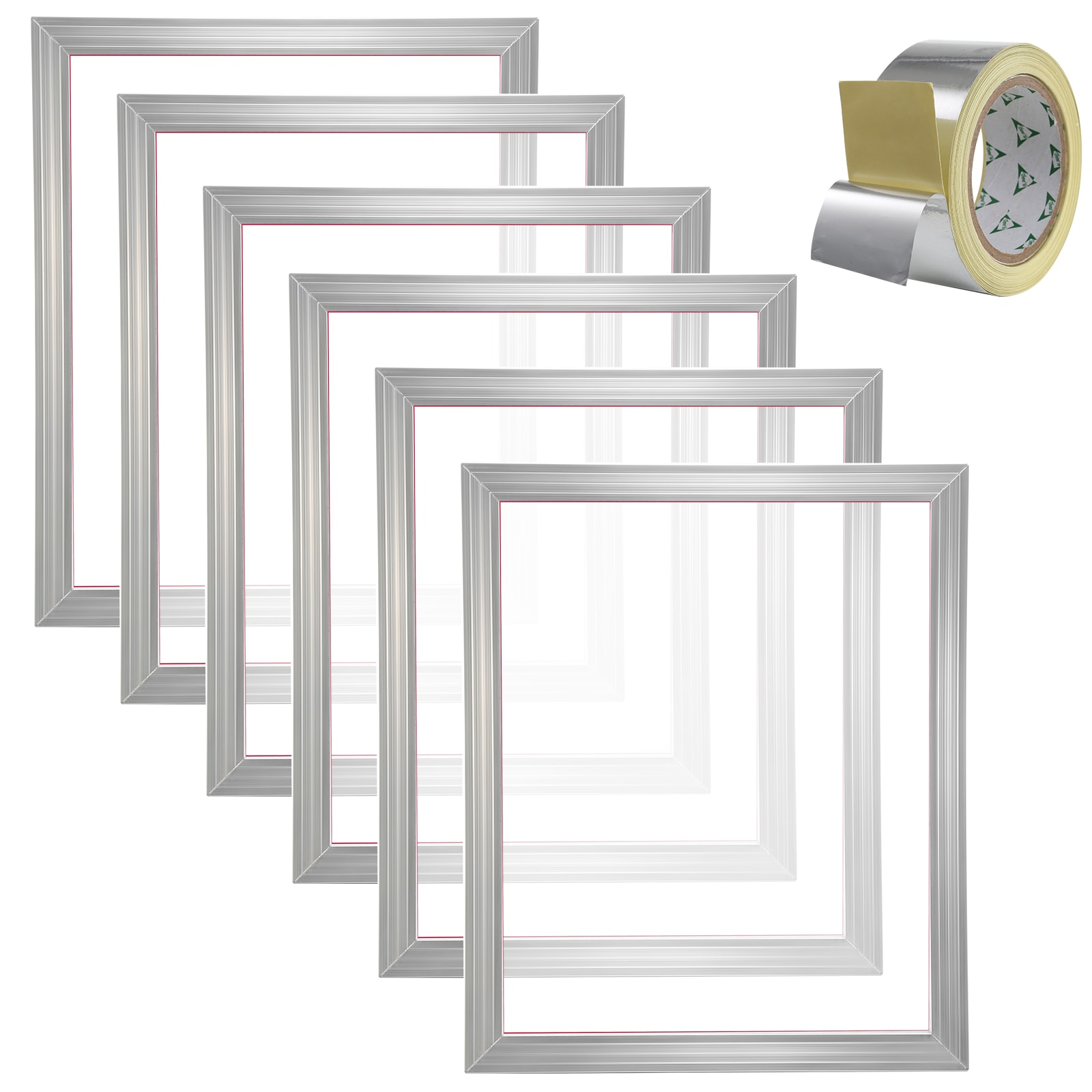 VEVOR SYKJD61101620PD9JV0 Screen Printing Kit 6 Pieces Aluminum Silk Screen Printing Frames 16x20inch Silk Screen Printing Frame with 110 Count Mesh High Tension Nylon Mesh and Sealing Tape for T-shirts DIY Printing