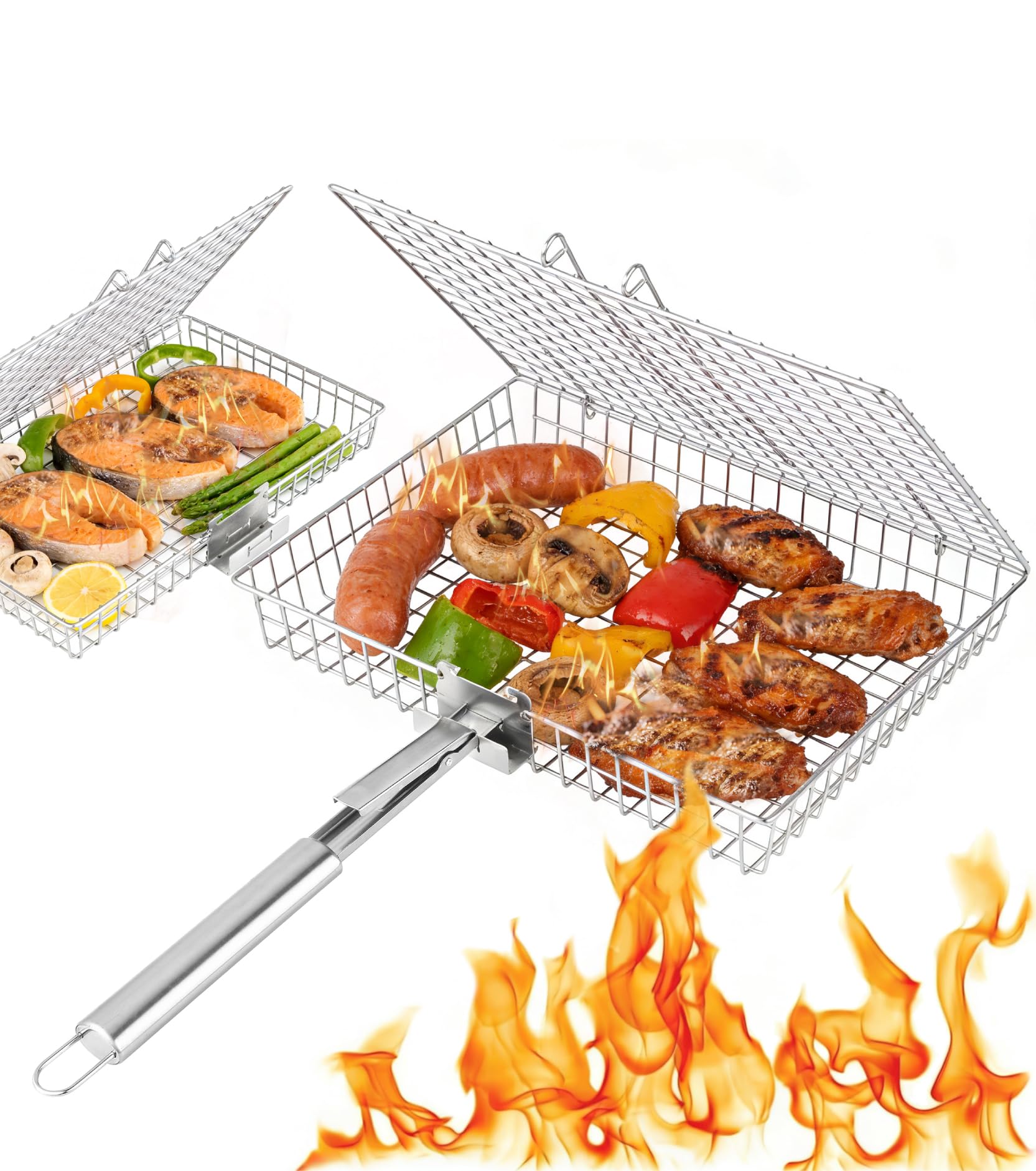 JVFCXXV -  Grill Basket Set Large Capacity Fish Grill Basket and Grilling Rack Food Grade Stainle...
