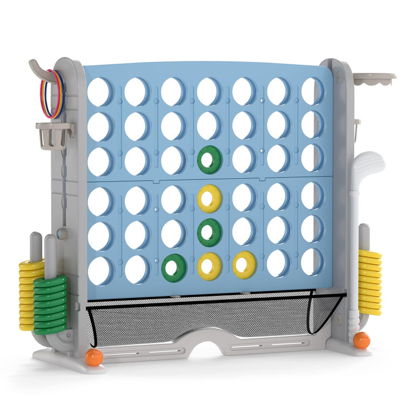 SUGIFT 4-to-Score Game with Ring-toss and Basketball Hoop-Light Blue-Blue