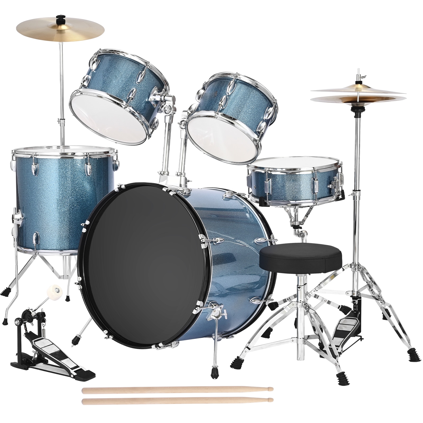 VEVOR Drum Set 5-Piece 22 in Junior Drum Sets Beginner Drums Set with Adjustable Throne Cymbal and Drumsticks Musical Learning Drums Instrument Kit for Beginner Teens and Student (Gravel Blue)