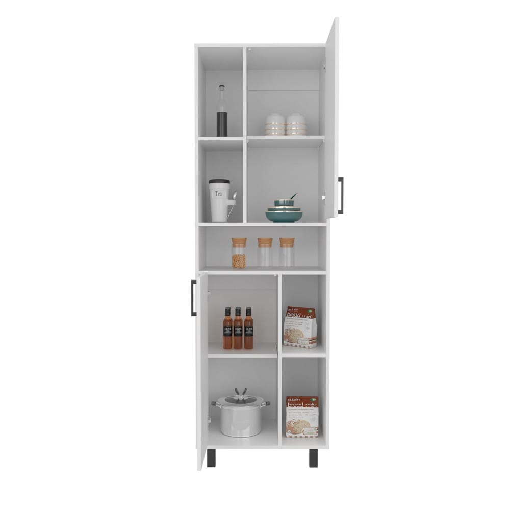 GlasFlength  White Pantry Cabinet with Two Doors and Multiple Storage Compartments