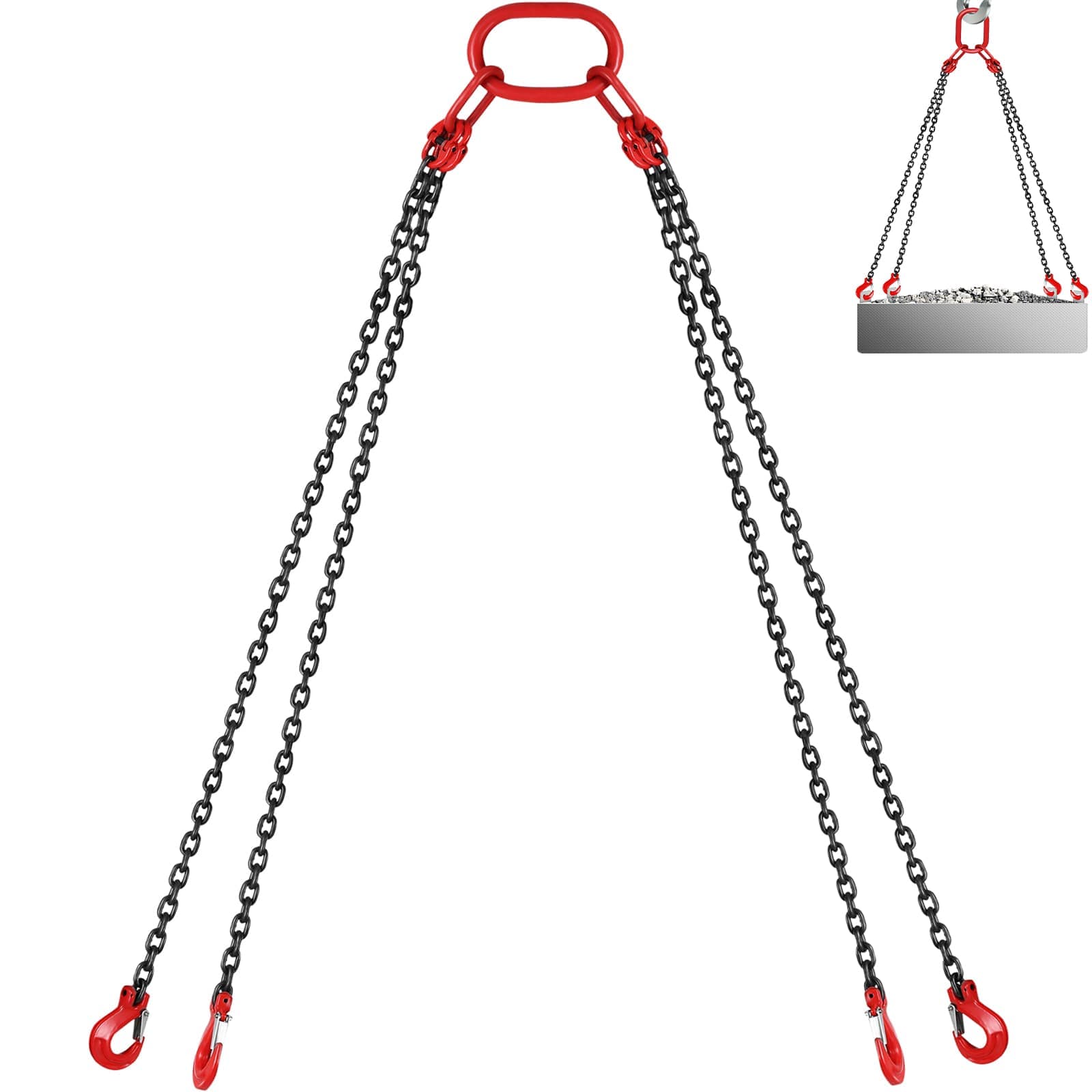 Etokfoks  10 ft Chain Sling 5 16 in Diameter 11000 lbs Capacity G80 Alloy Steel Engine Lift Chain with 4 Leg Grab Hooks for Lifting and Hoisting