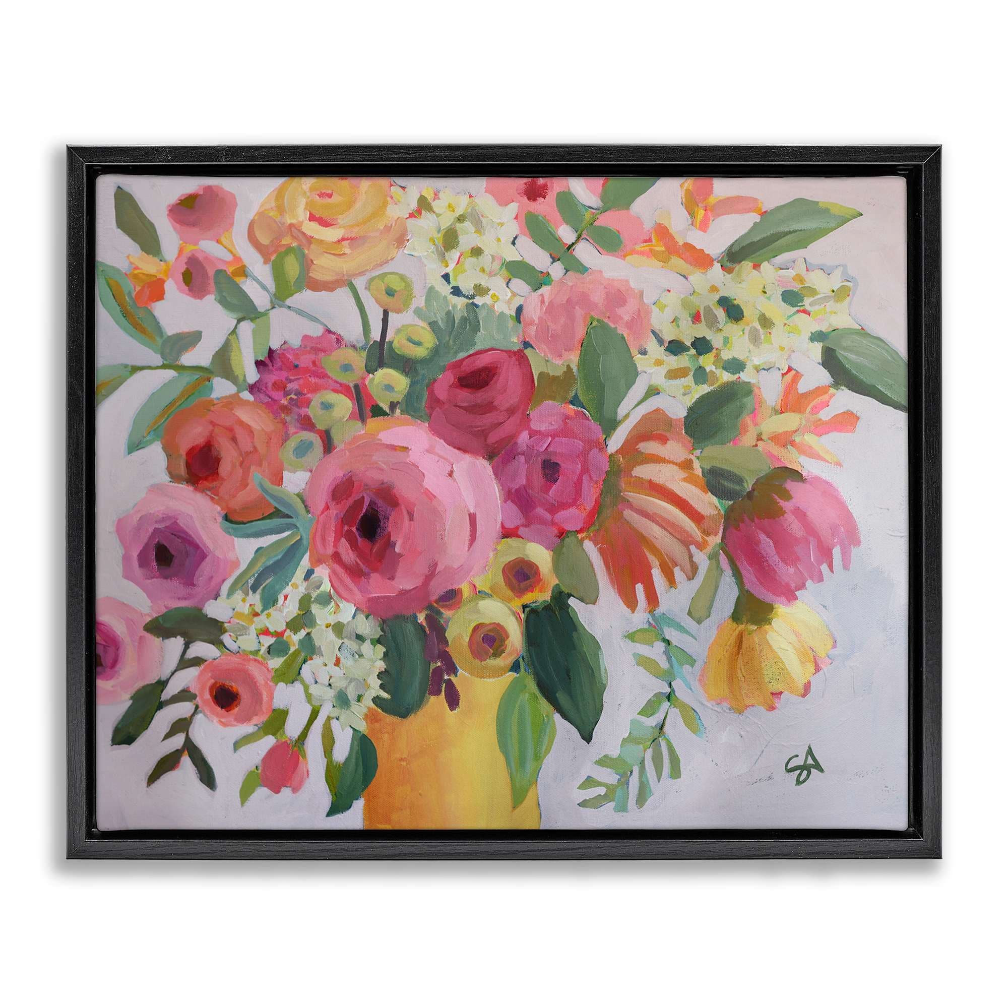 Stupell Industries BT-394-FFB-16X20 Assorted Flowers in Pink and Yellow Floating Frame design by Suzanne Allard