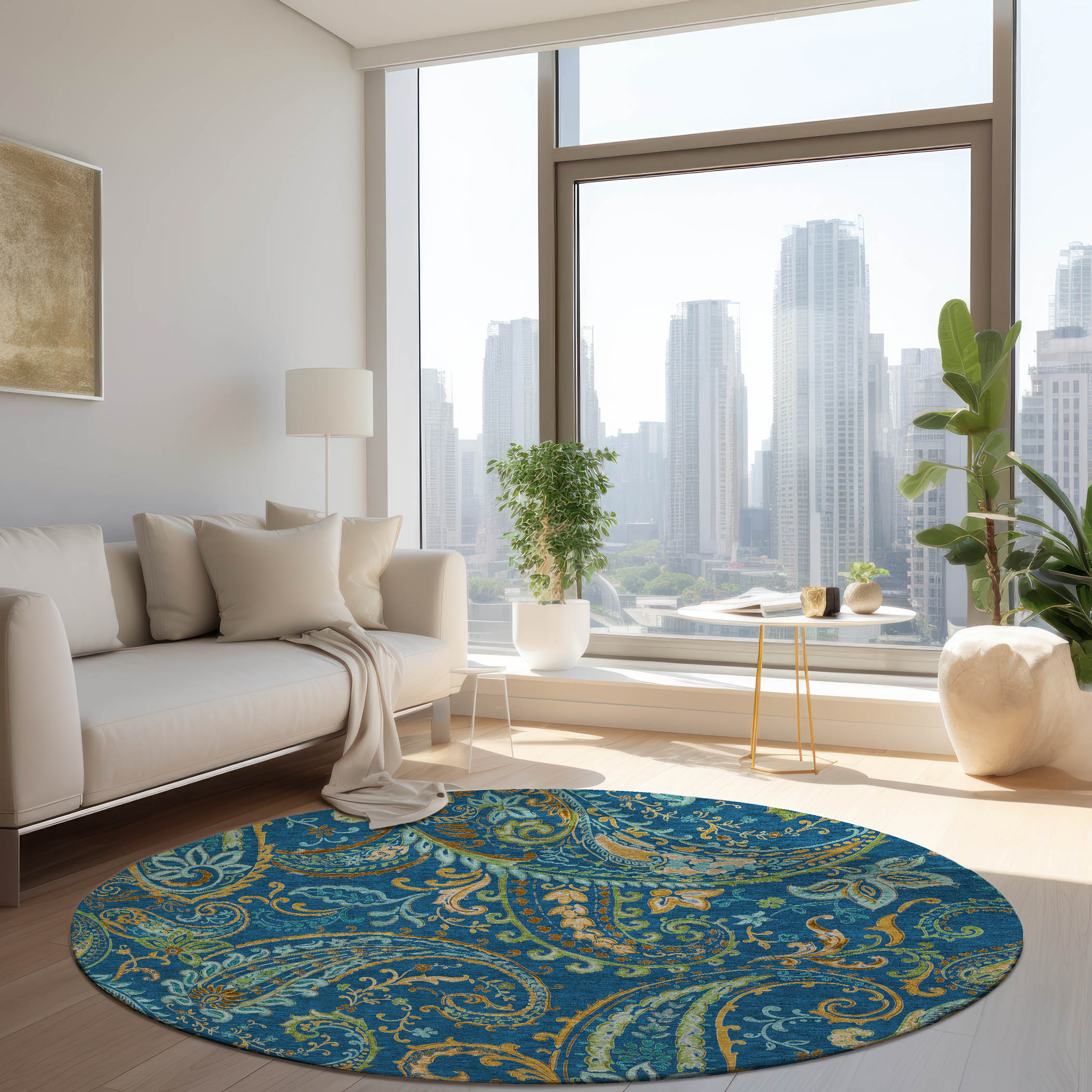 Addison Rugs ACN533NA8RO Chantille 8 x 8 (ft) Polyester Navy Round Indoor/Outdoor Geometric Farmhouse/Cottage Machine washable Area rug