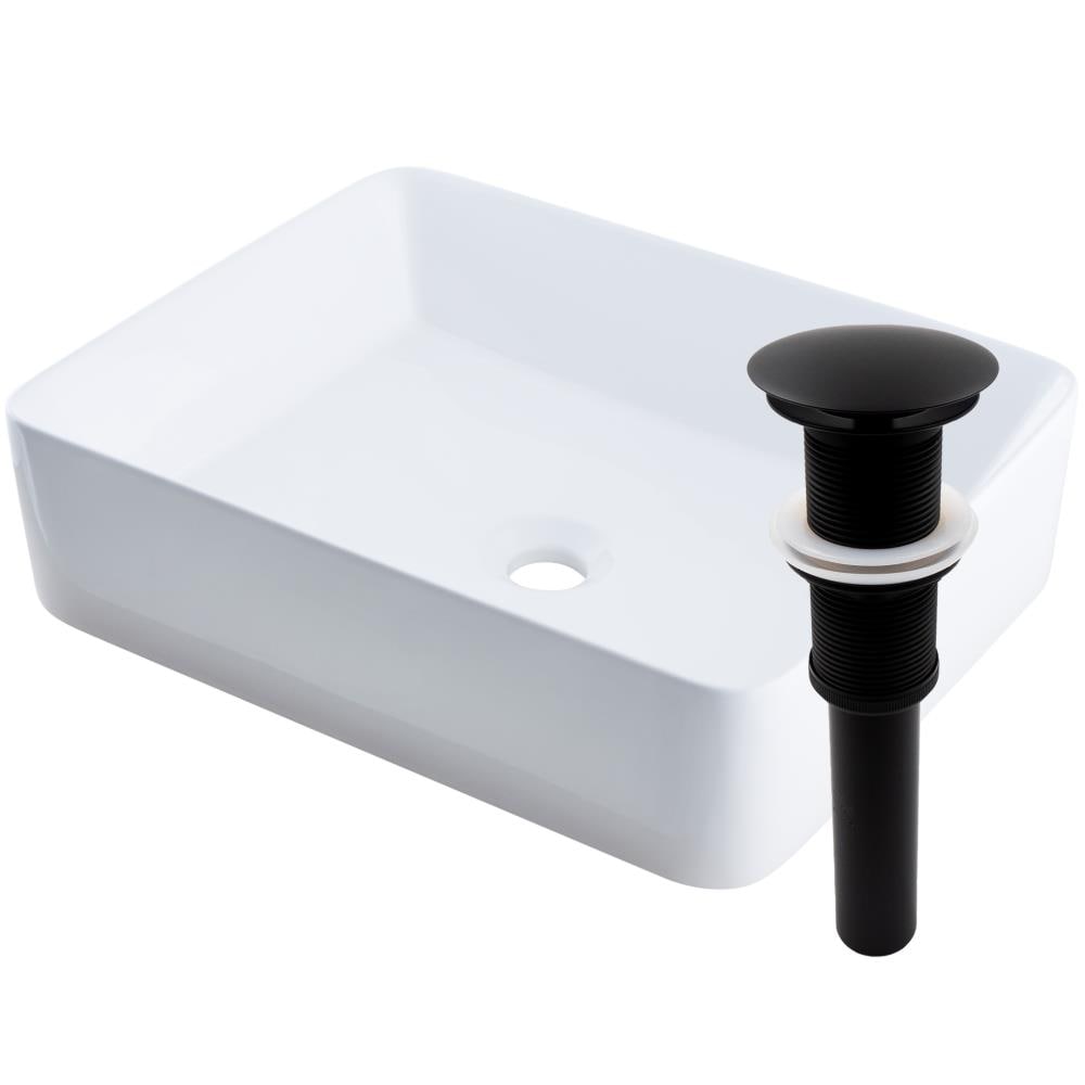 Novatto NP-01321MB Modern White Porcelain Vessel Rectangular Modern Bathroom Sink with Drain Included (15-in x 19-in)