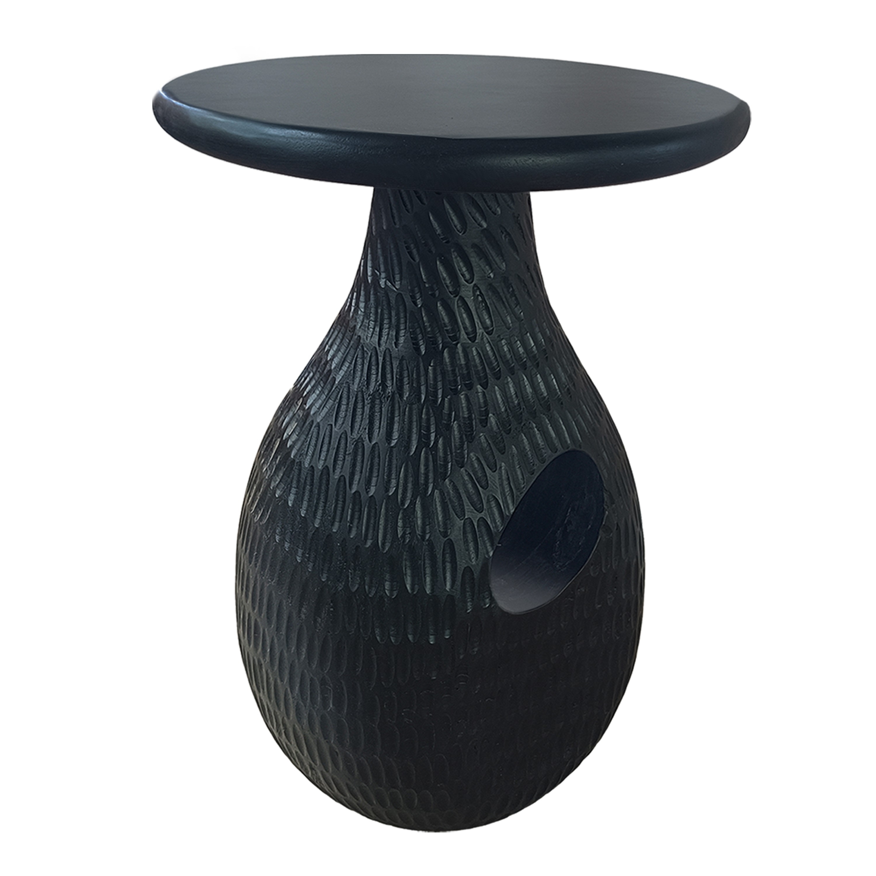 Handcrafted Black Mango Wood Round Side End Table