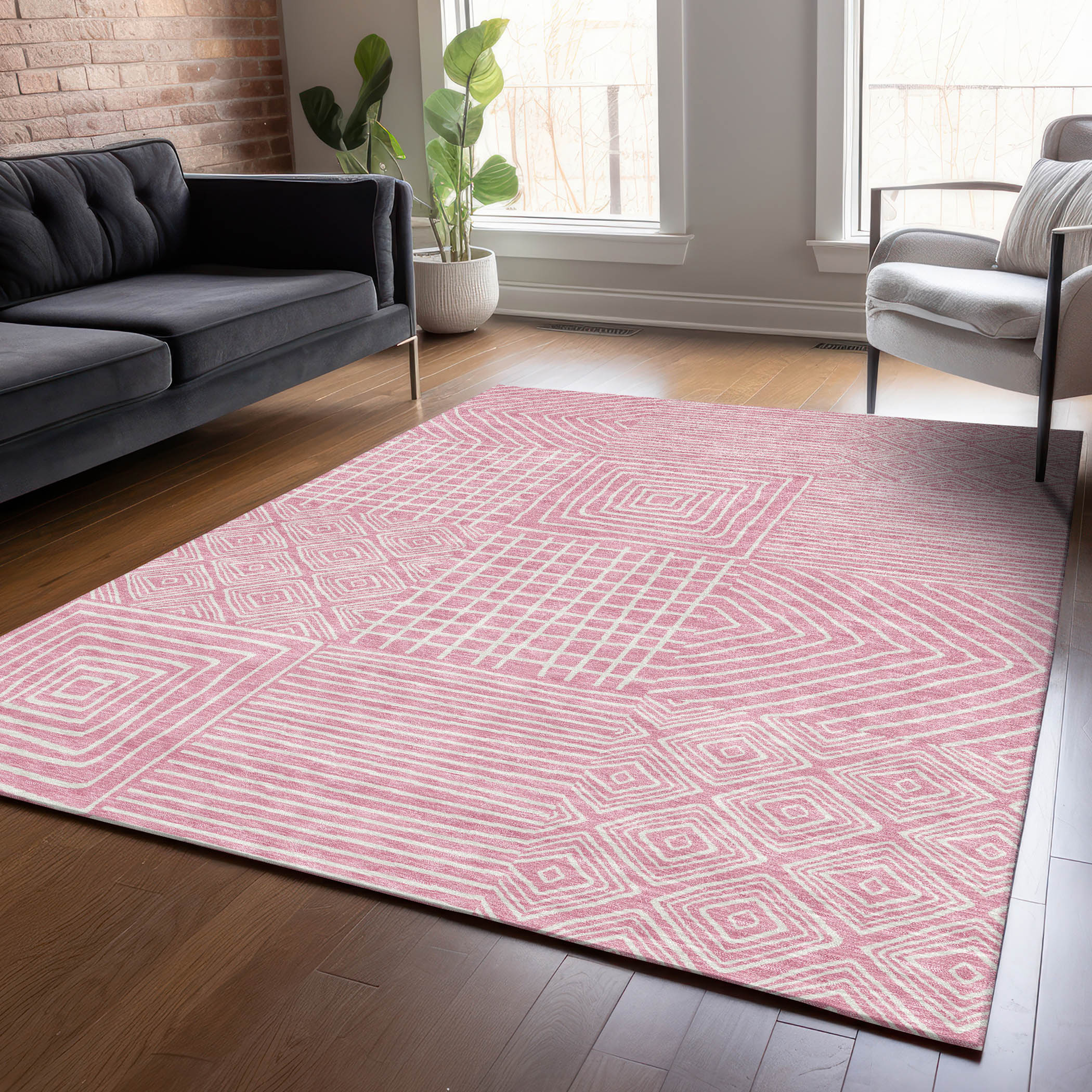 Addison Rugs ACN1044PI30X46 Chantille ACN1044PI 2 x 3 (ft) Polyester Pink Rectangular Indoor/Outdoor Geometric Machine washable Area rug