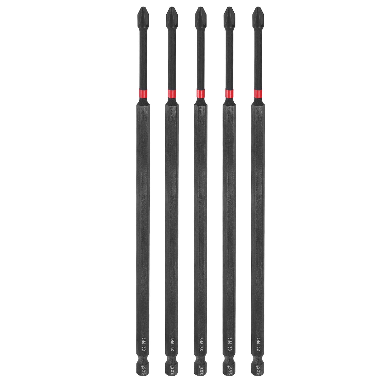 Harfington 5pcs #2 Phillips Impact Screwdriver Bit PH2 1/4 Inch Hex Shank 8 Inch (200mm) Long Magnetic Cross Head Drill Bits S2 Steel Industrial Screw Driver for Impact Power Drivers Black/Red #S26050800UX6345