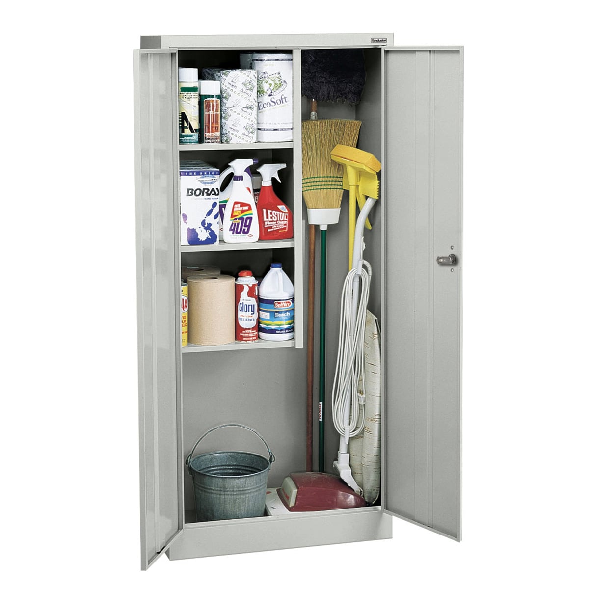 Dove Gray Lockable Steel Janitorial Cabinet with Spill Containment