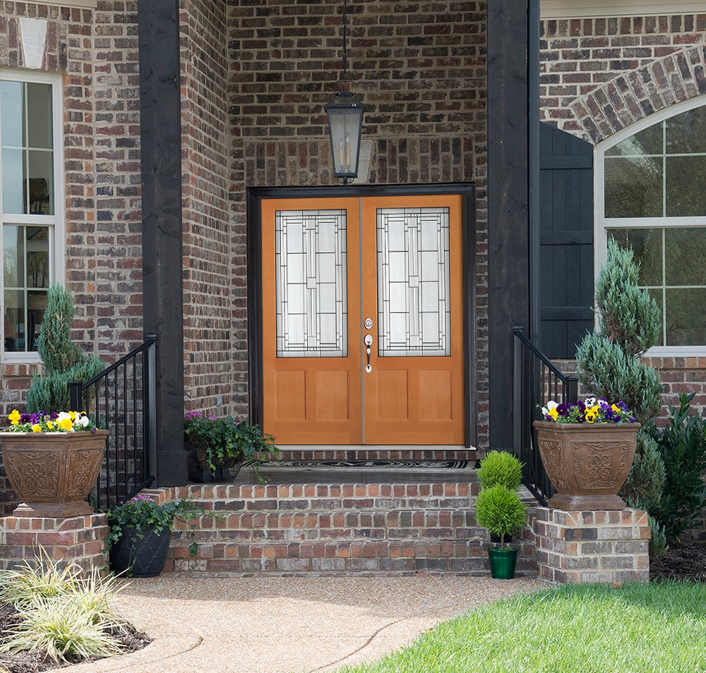 SIMPSON Brown Unfinished Wood 3/4 Lite Prehung Double Front Door
