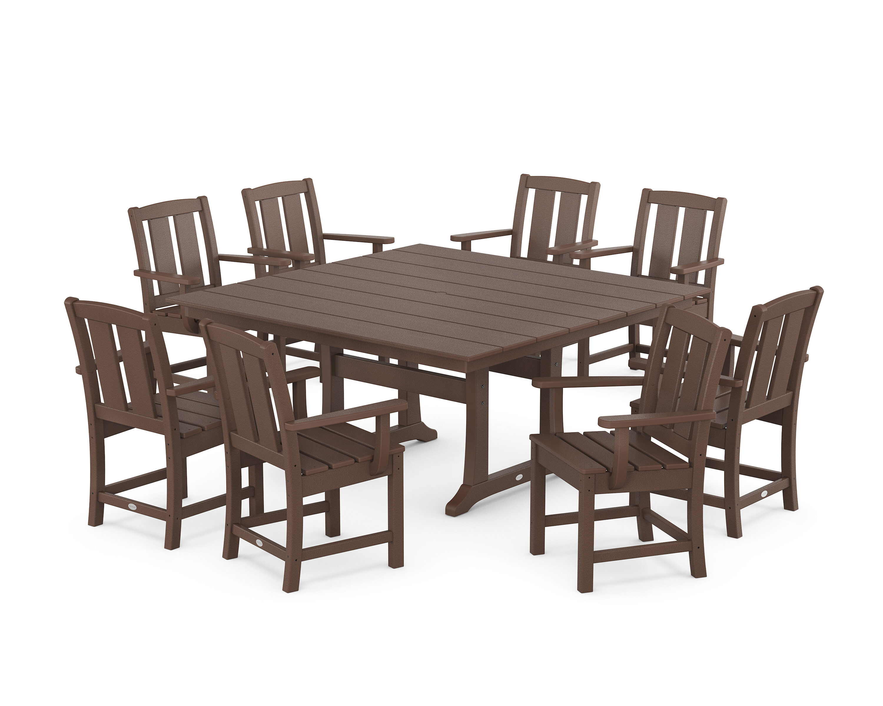 POLYWOOD PWS2059-1-MA Mission 9 -Piece Mahogany Patio Dining Set Plastic Square Table with 8 Stationary Chairs