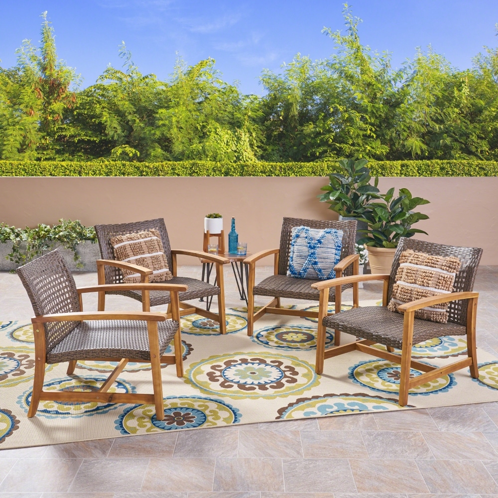 Christopher Knight Home 305212 Hampton Outdoor Wood Wicker Club Chair (Set of 4) Natural