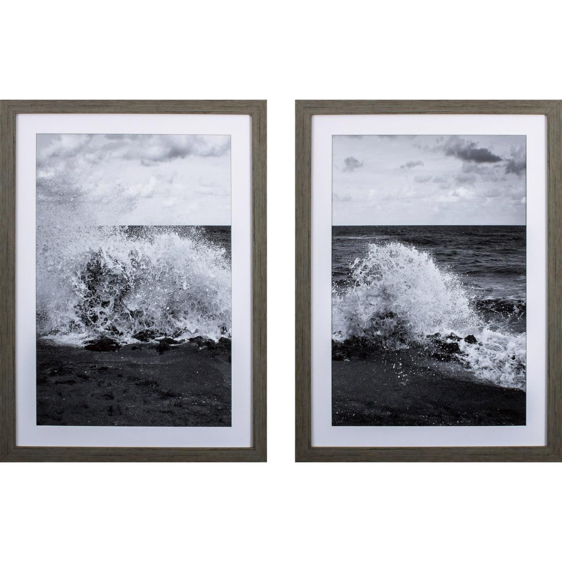 HomeRoots 4000395660 Set of Two Black and White Crashing Waves Wall Art