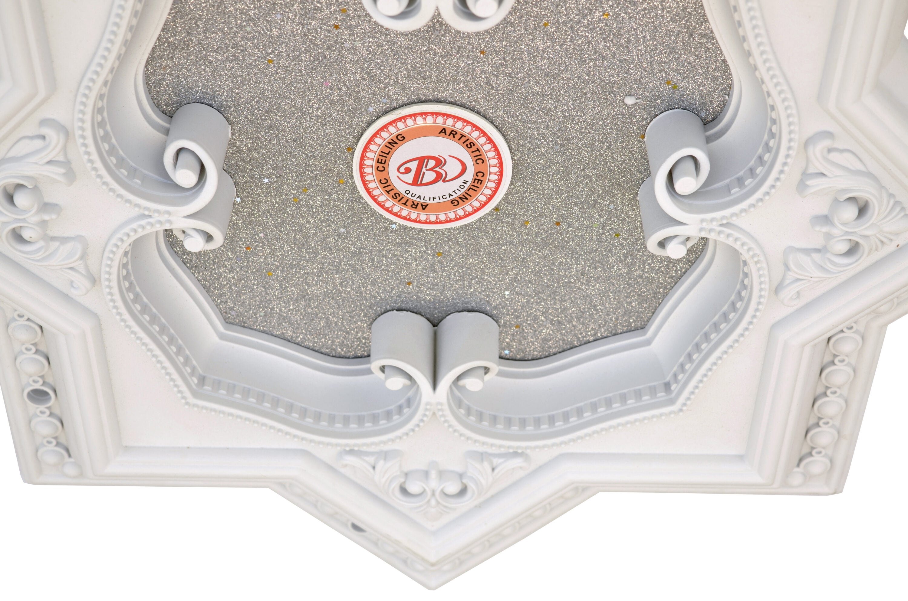 White and Silver Eight Pointed Star Ceiling Medallion 24in