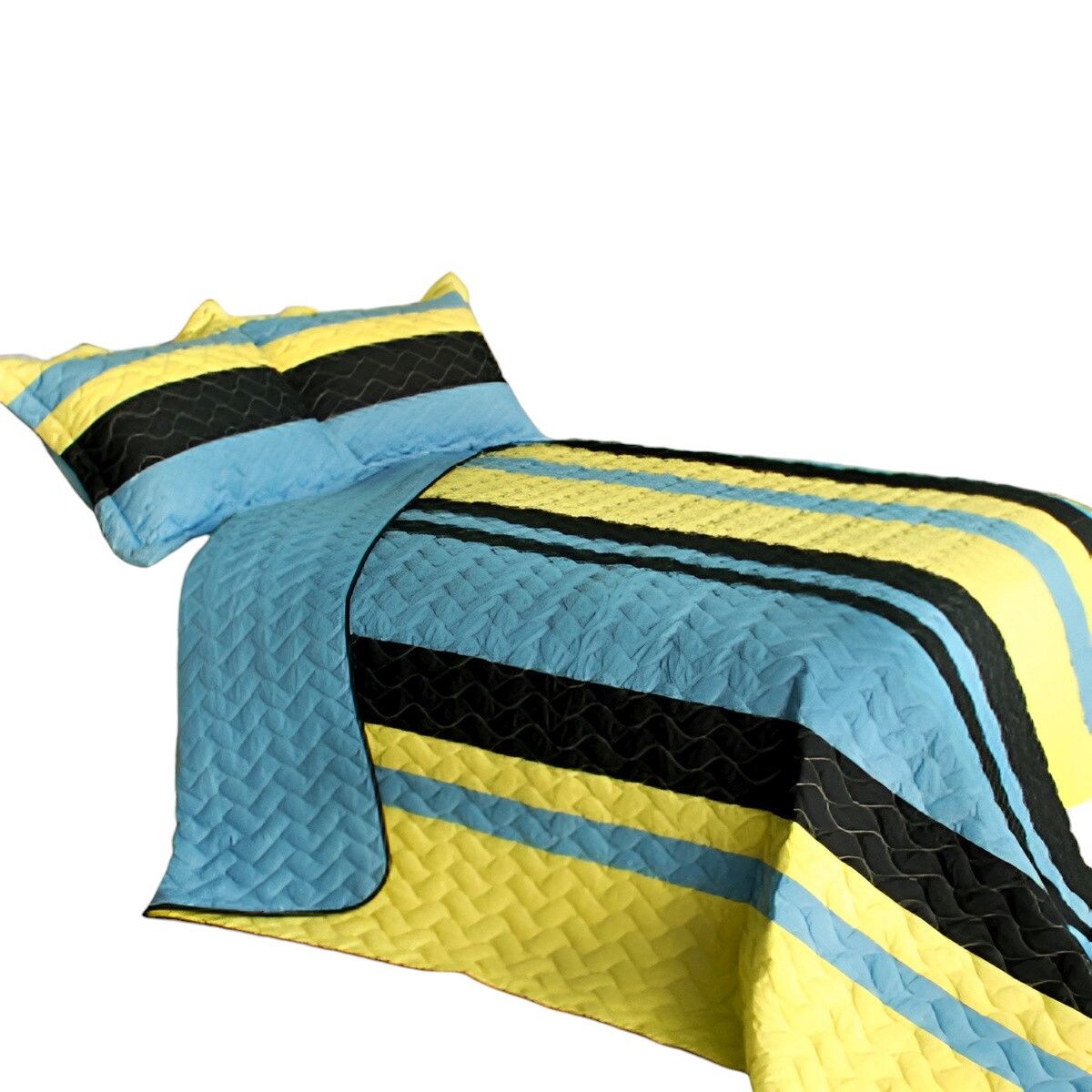 Slickblue 3 Piece Reversible Stripe Bedding Quilt Set with Handmade Stitching Blue Full/Queen Quilt Set for Bedroom or Guest Room