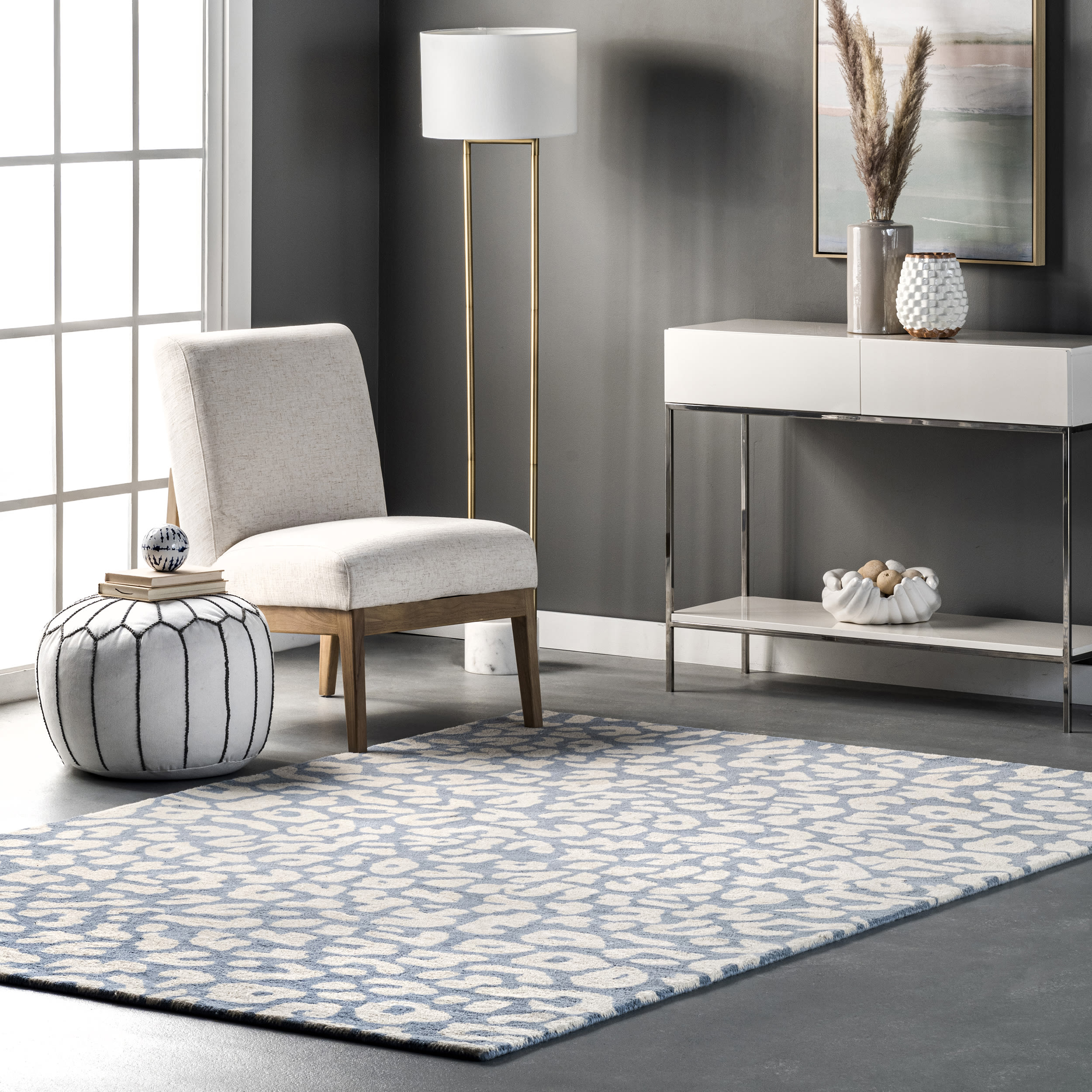 nuLOOM MTFR01B-609 Rorie 6 x 9 (ft) Tufted Wool Light Blue Rectangular Indoor Animal print Vacuum regularly Area rug