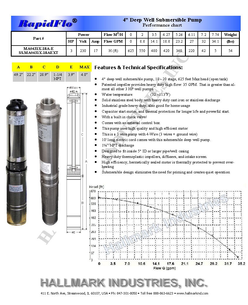 Hallmark Industries 3-HP 230-Volt 33-GPM Stainless Steel Submersible ...