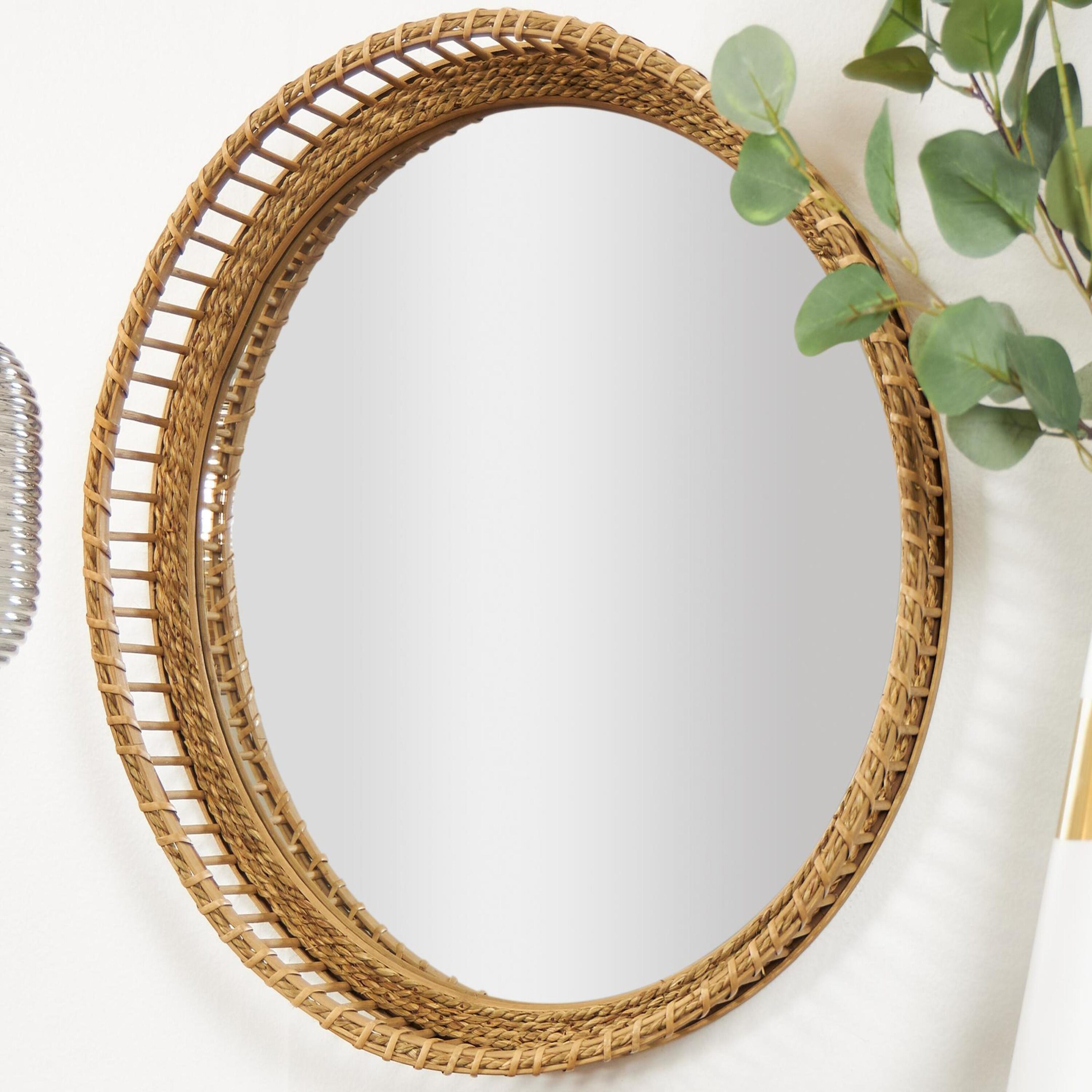 The Novogratz 19140 20.9-Inches W x 21.65-Inches H Round Light Brown Handmade Woven Framed Wall Mirror