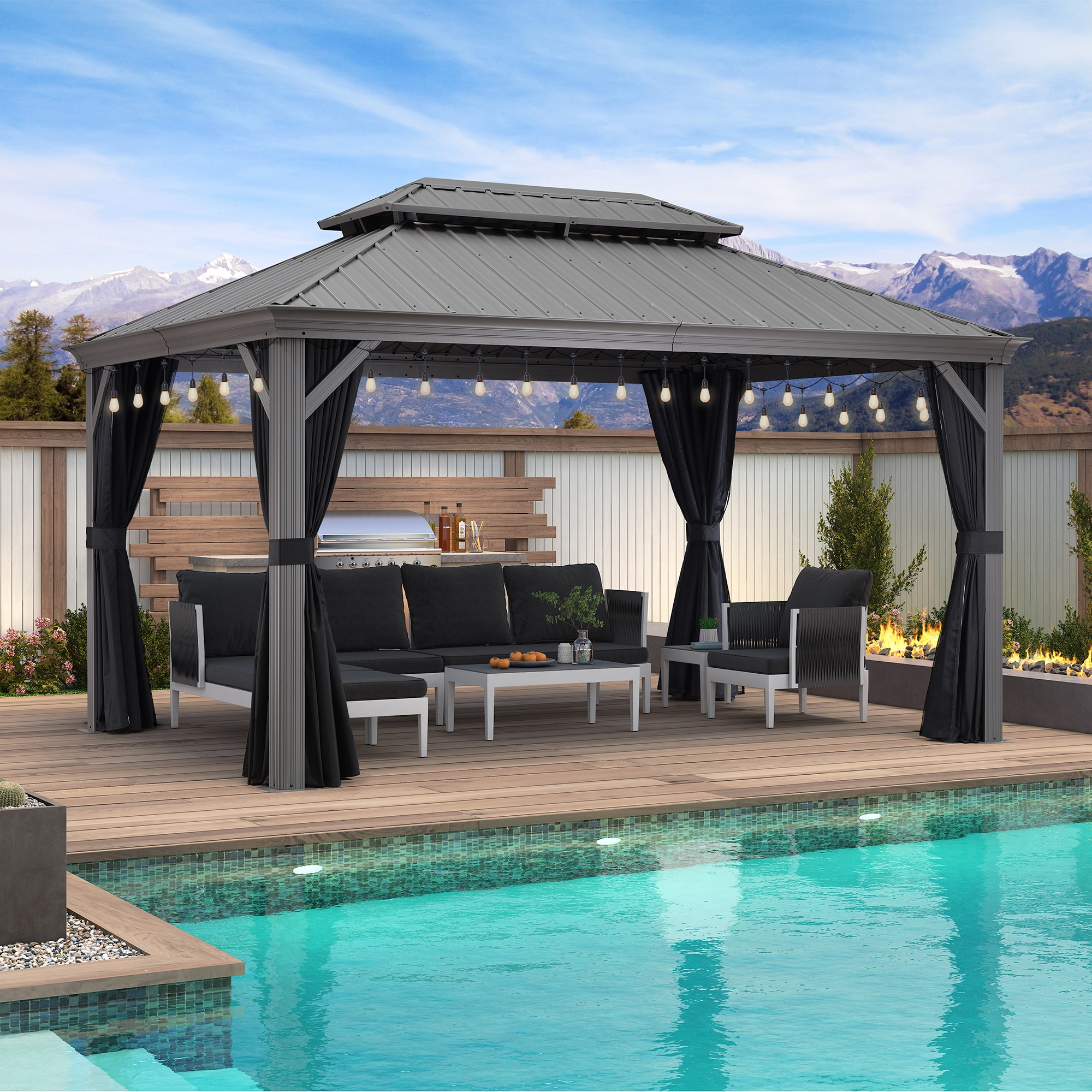 PURPLE LEAF LSHSHTG1115-DP4 15-ft x 11-ft Hardtop Gazebo Light Gray Gazebo with Hardtop Roof (Screen Included)